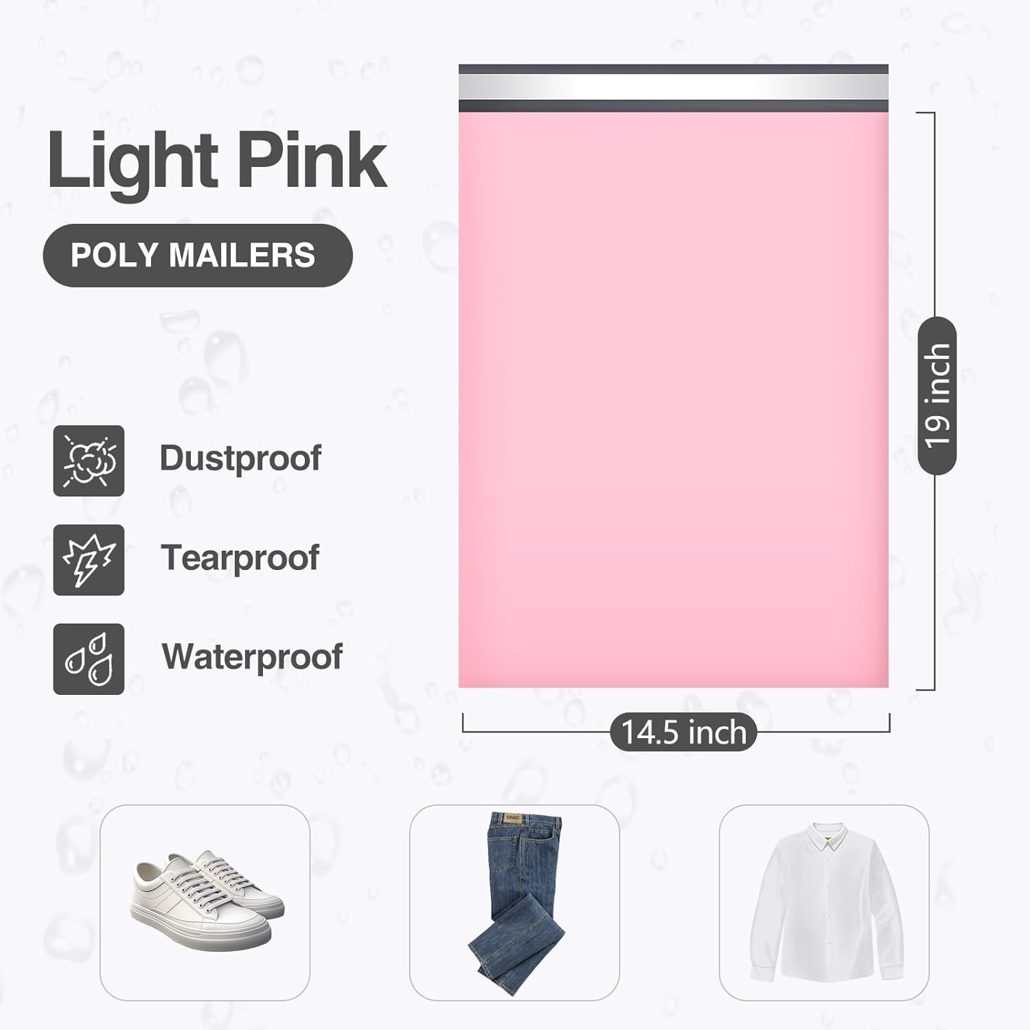 UCGOU Poly Mailers 14.5X19 Inch Light Pink 100 Pack Large Shipping Bags #7 Strong Thick Mailing Envelopes Self Sealing Adhesive Waterproof and Tear Proof Boutique Packaging Postal for Clothing image number 3