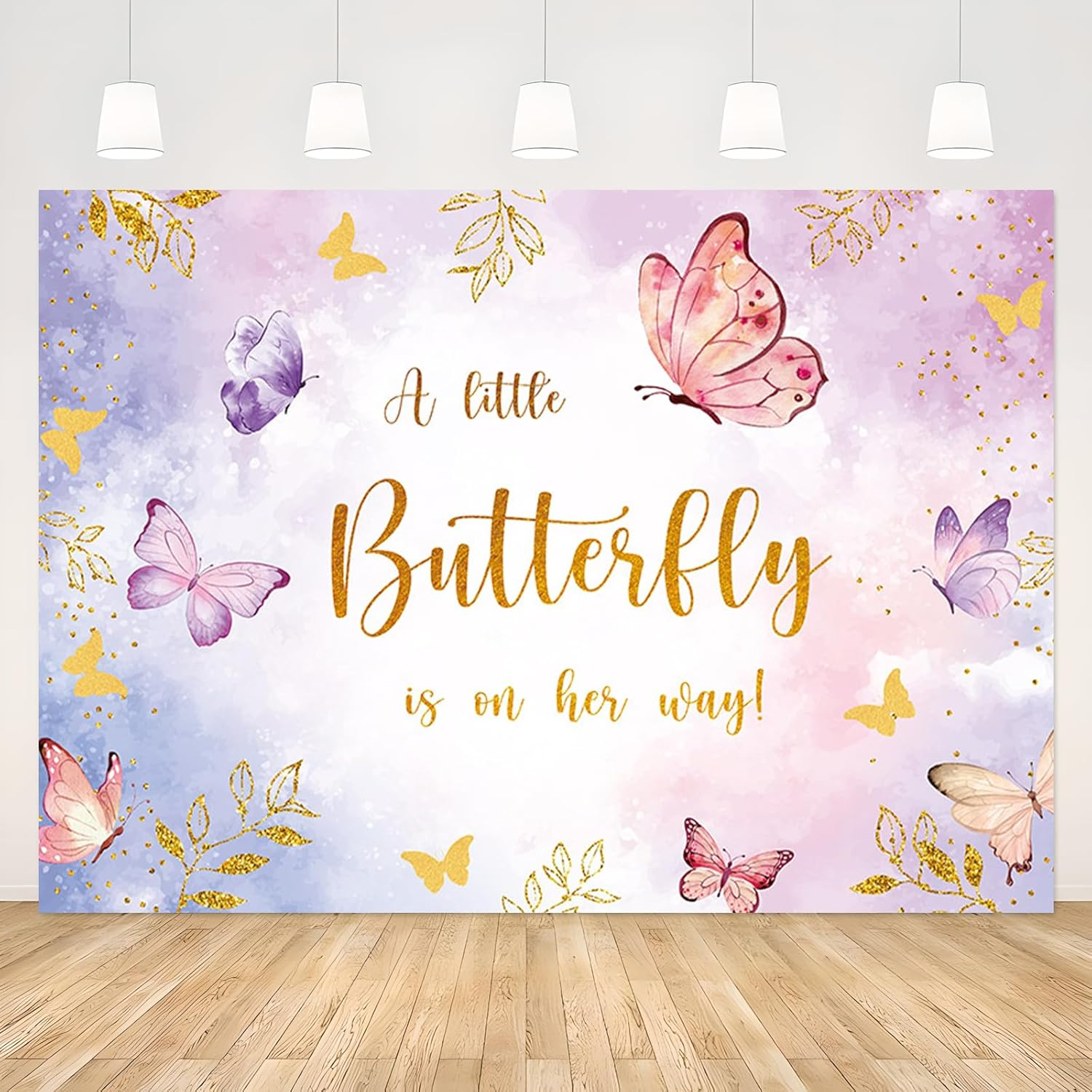 APROPHIC 7 X 5 Feet Butterfly Baby Shower Background a Small Butterfly Is on the Way Party Background Purple and Pink Butterflies Photography Background Girls Female Party Banner image number 6
