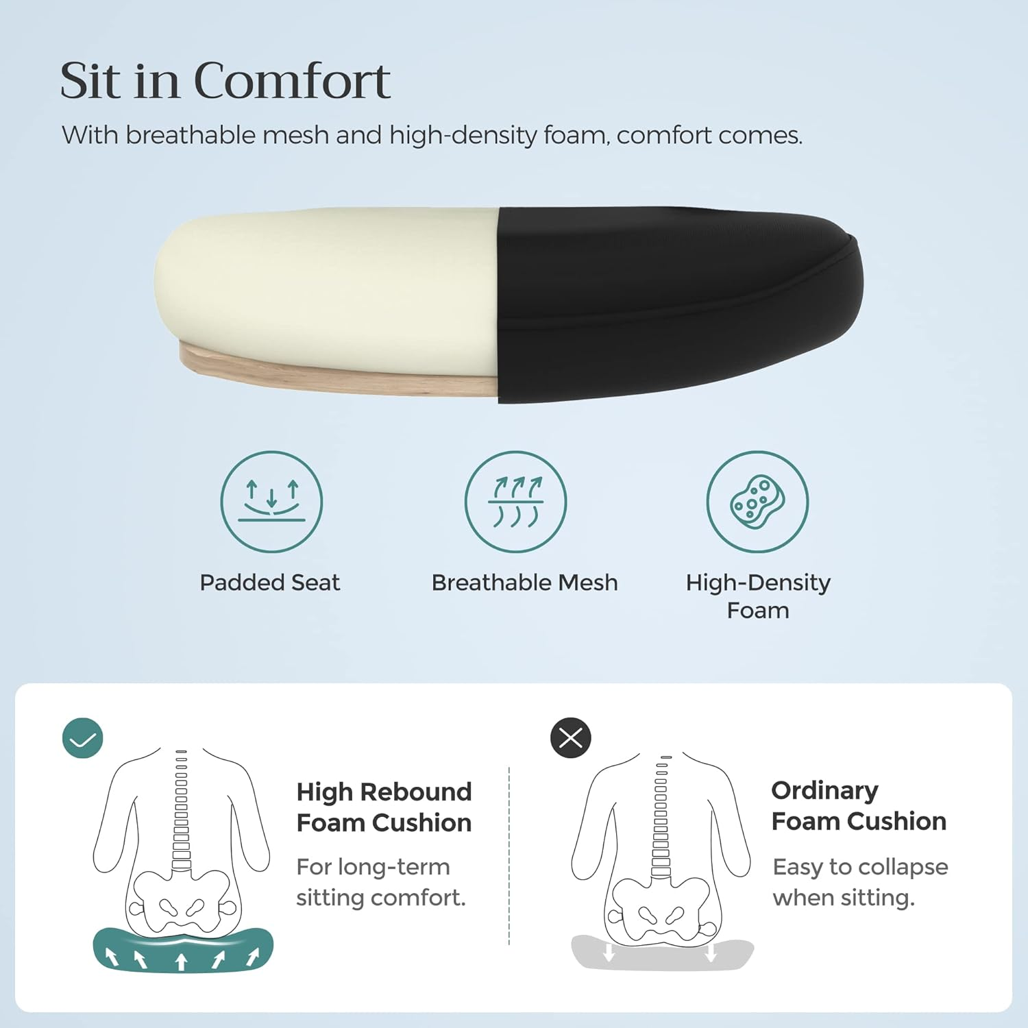 SONGMICS OBN37WT Office Chair, Swivel Chair with Mesh Covering, Ergonomic, Padded Lumbar Support, Rocker Function, 53 Cm Seat, Folding Armrests, Black and White