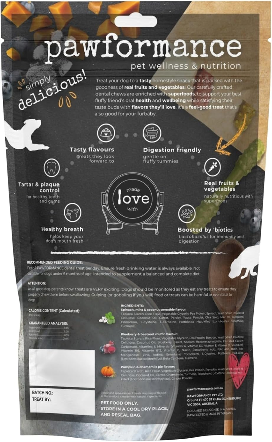 PAWFORMANCE Superfood with Postbiotics Dental Treats Dumbbell Sticks Chews 1.12Kg Bulk Value Pack 57 Dumbbells image number 2