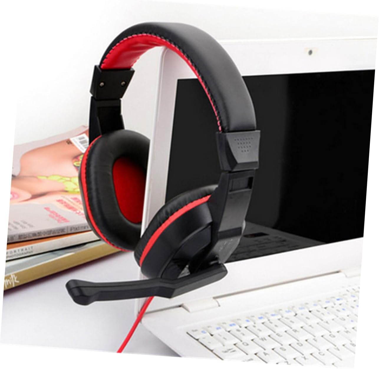 LOORGVEL Adjustable Gaming Headset Noise-Canceling Stereo Mic for Pc Laptop, Wired Headphones Microphone for Online Gaming and Work, Random Color image number 2