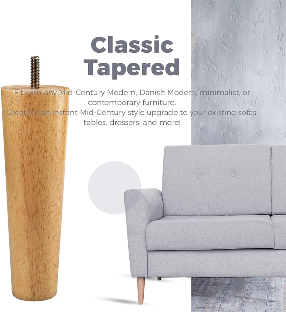 Solid Wood Furniture Legs, 4 Pieces, with 5/16'' Threaded Hanger Bolts for Sofa Couch Armchair Cabinet Tv Stand (5"(12Cm)) image number 3