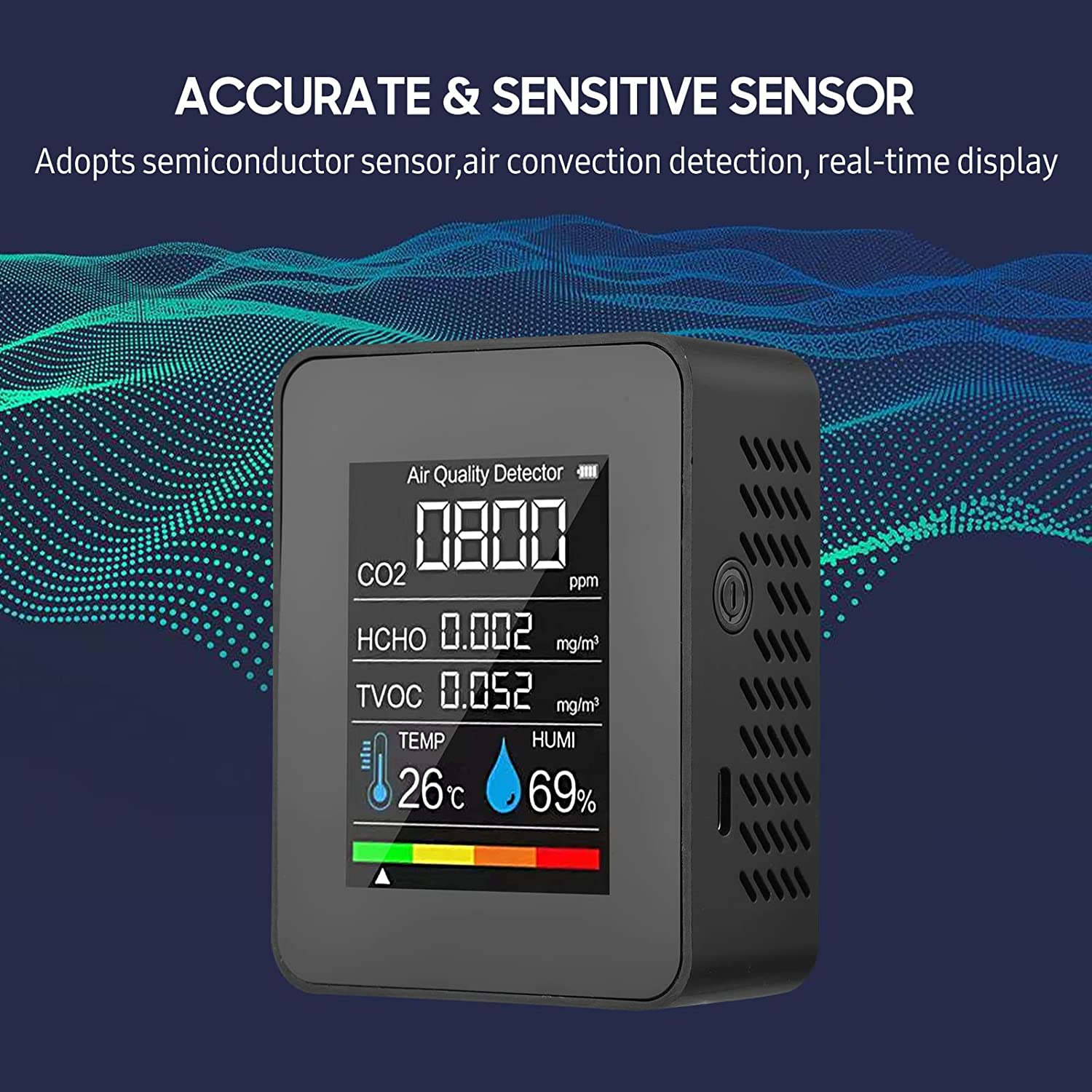 Portable Air Quality Monitor Indoor CO2 Detector 5 in 1 Formaldehyde HCHO TVOC Tester LCD Temperature Humidity Tester Rechargeable CO2 Alarm Meter for Room Office Greenhouse Warehouse image number 1