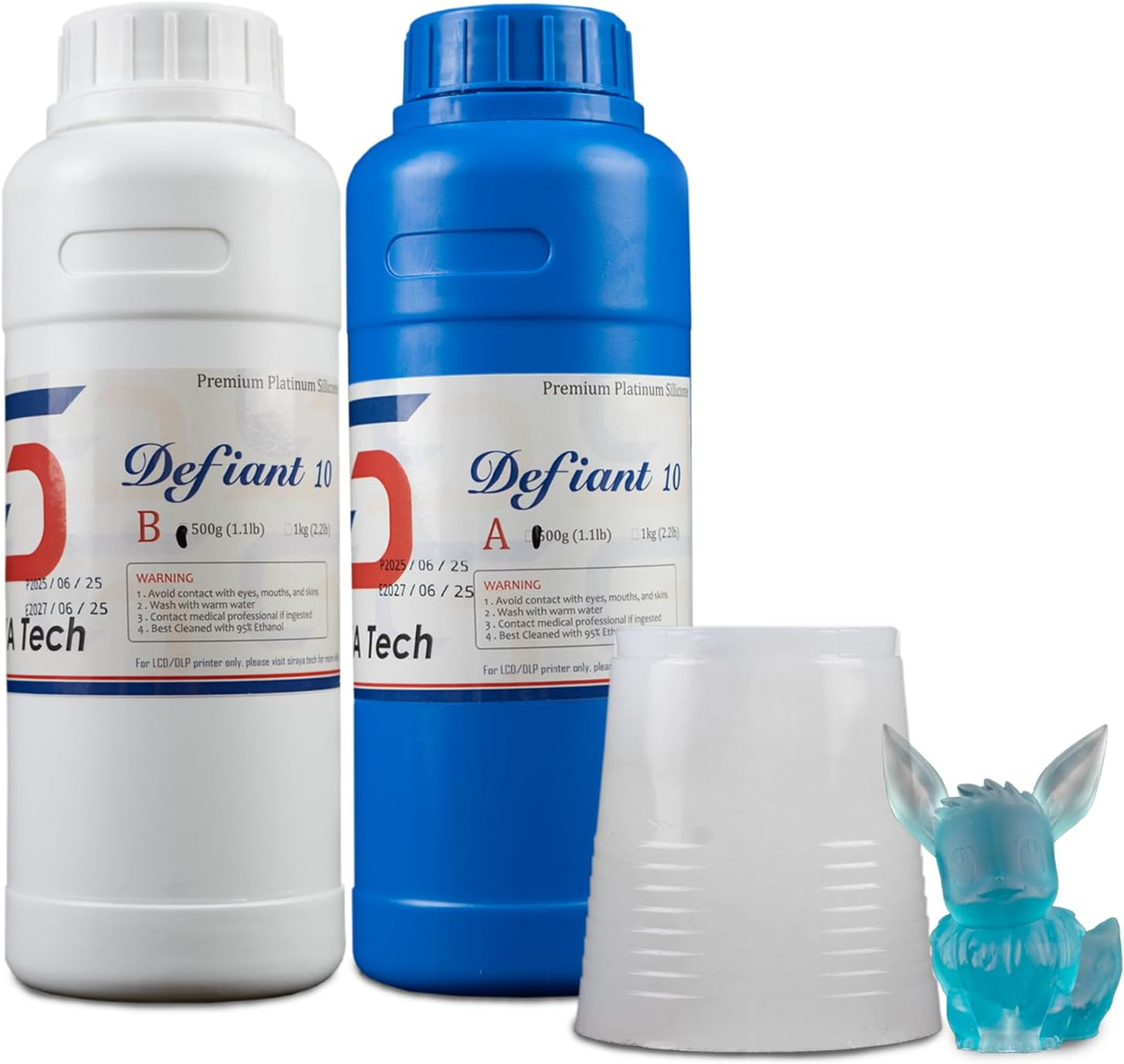 Siraya Tech Defiant 25 Platinum Silicone Mold Making DIY Kit, 25A Hardness, Translucent, Ideal with 3D Printing UV Resin, Easy to Stop Curing Inhibition, No Coating, for Casting Epoxy Resin (35.27 Oz)