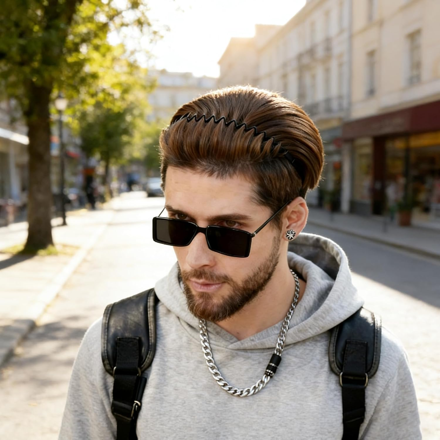 Langtaojin 4-Piece Black Metal Hairbands, Unisex Headwear for Men & Women, Including Headbands, Hair Bands and Men'S Headbands image number 5