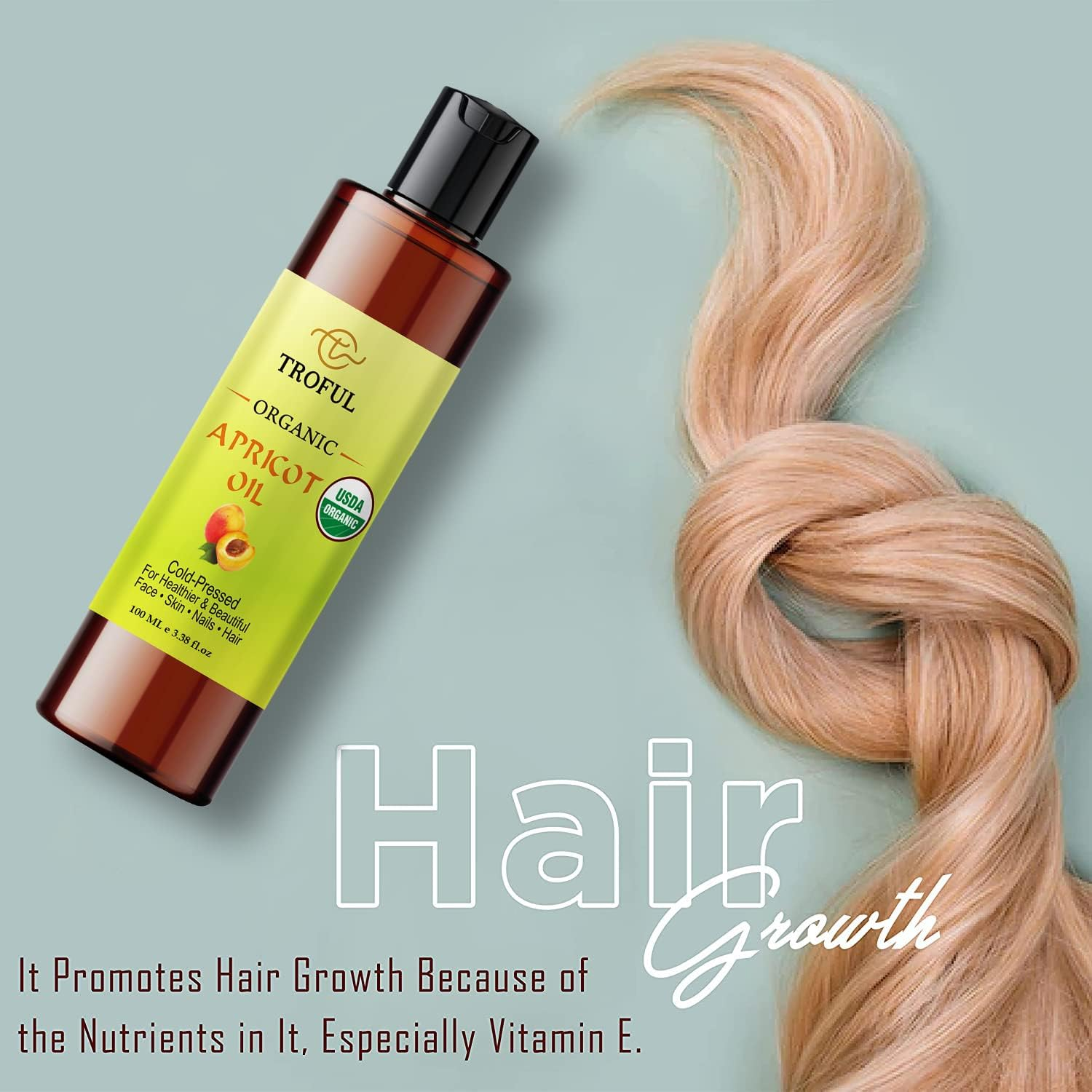 Troful Organic Apricot Oil for Face Skin Hair Growth - 100% Pure Natural Cold Pressed Organic Apricot Kernel Oil for Nail Cuticle Body Massage Anti-Aging - 100 Ml image number 5