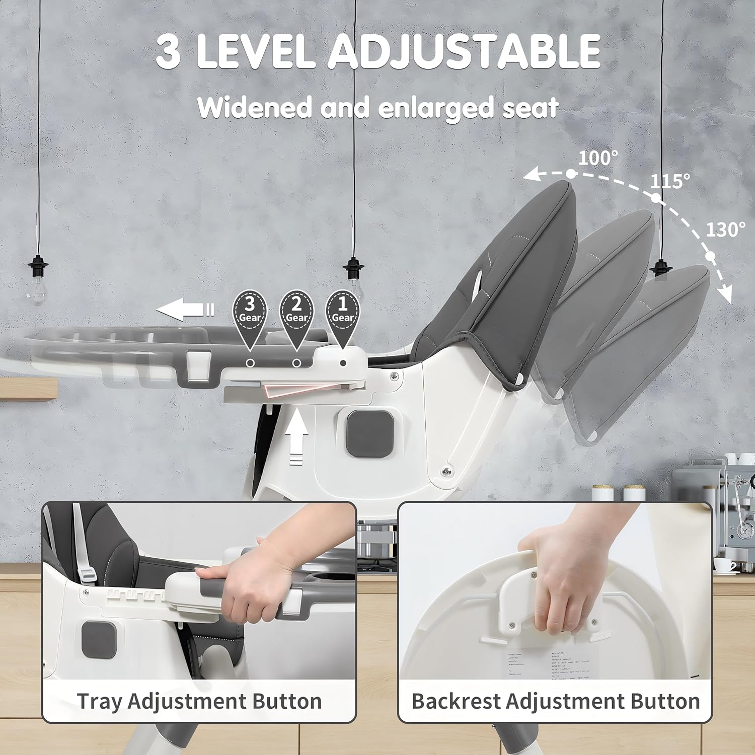 Baby High Chair, 6 in 1 Convertible High Chairs for Babies and Toddlers with 5-Point Safety Harness, Foldable High Chair for Space-Saving, Adjustable Dining Tray, Backrest & Height, Easy to Clean Surface image number 4