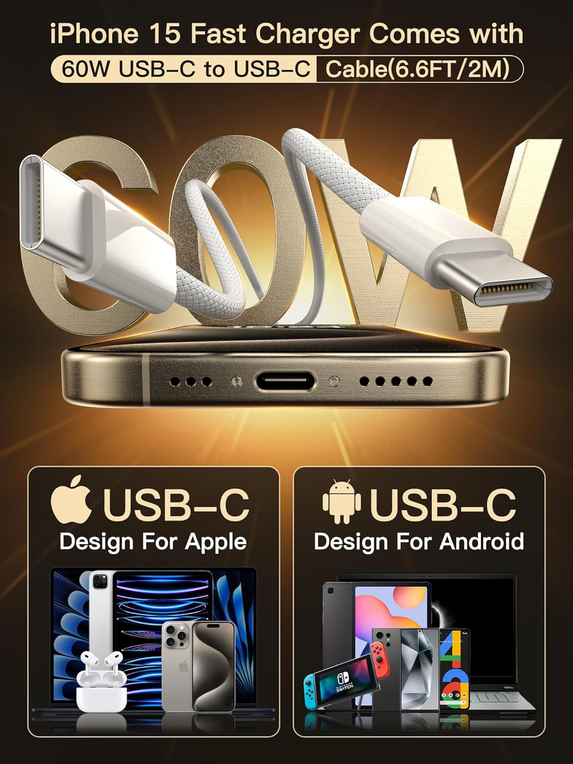 For Iphone 17/16E Charger Block with Cable - 20W   Fast Charger USB C Wall Charger Block with Braided Type C Cord for I Phone Air/17 Pro Max/16/15/Ipad Pro/Samsung S25/S24 Ultra image number 1