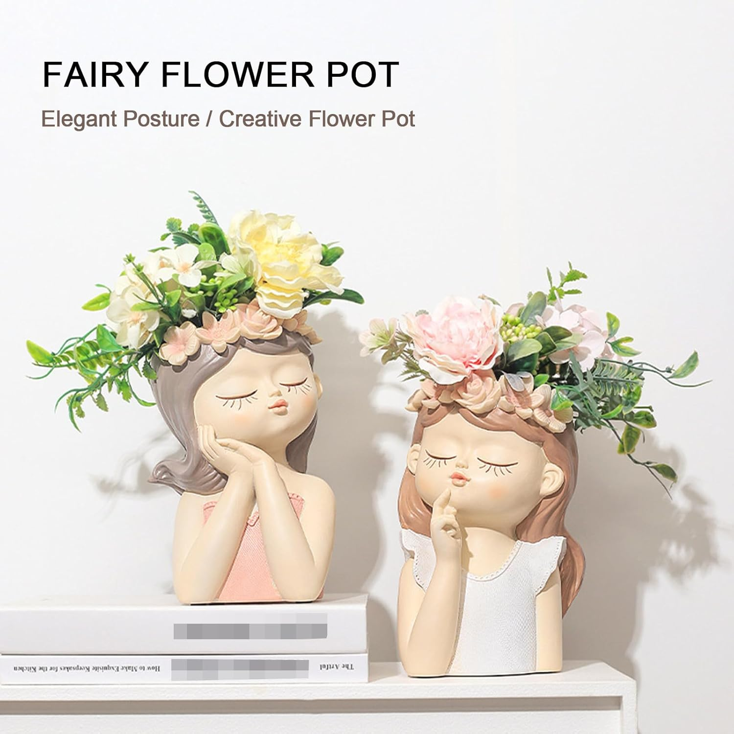 MYKAGS Cute Girl Face Resin Succulent Planter Pot with Drainage Hole, Ideal for Indoor/Outdoor Use, 7Cm W X 7Cm D X 11Cm H, Glossy Finish, Whimsical Style, 1 Count image number 1