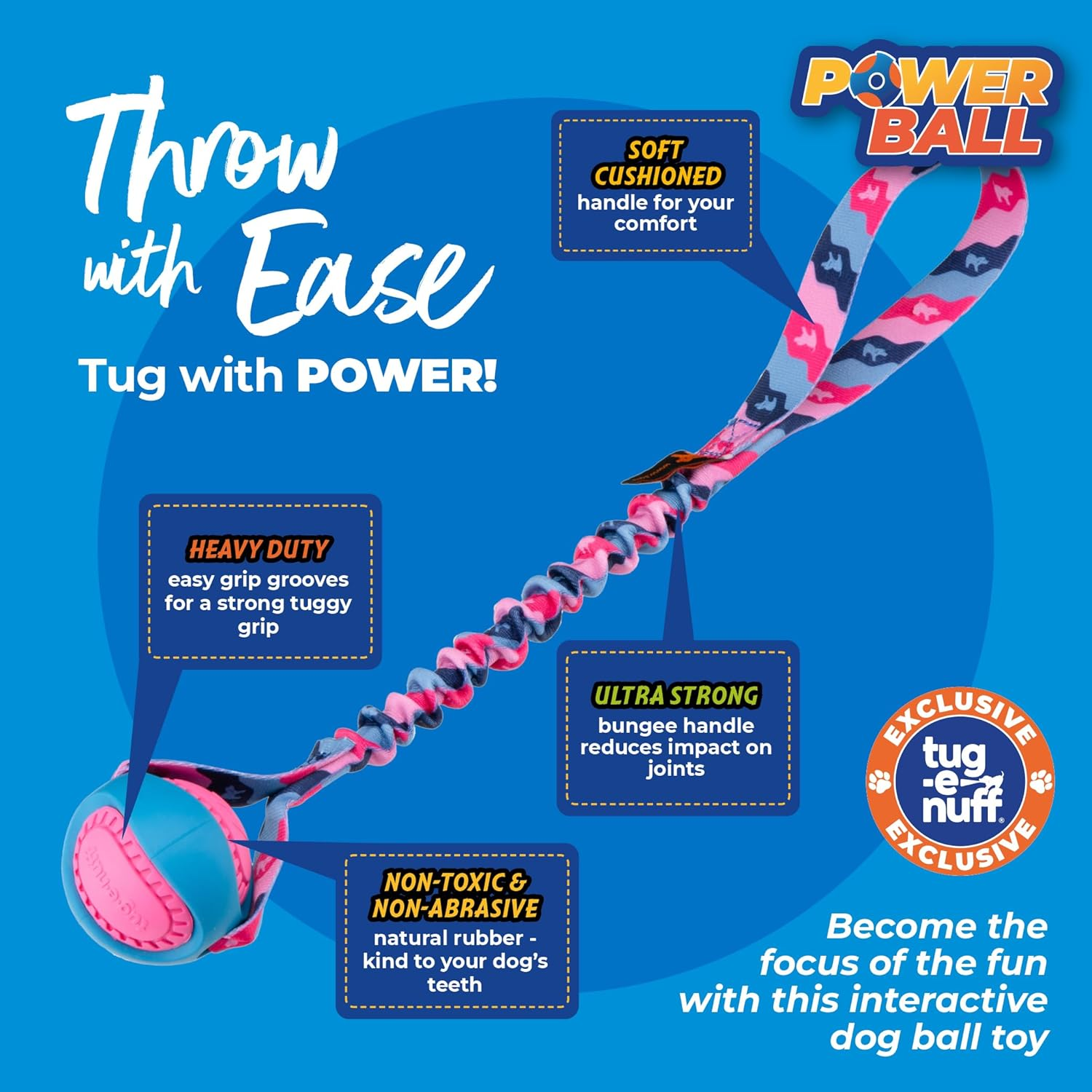 Tug-E-Nuff - Powerball Bungee Tug | Shock Absorbing Bungee Handle | Durable Ball Toy for Dogs | Ideal for Interactive Dog Training and Dogs of All Ages | 43Cm (17Inches) in Size - Green image number 3