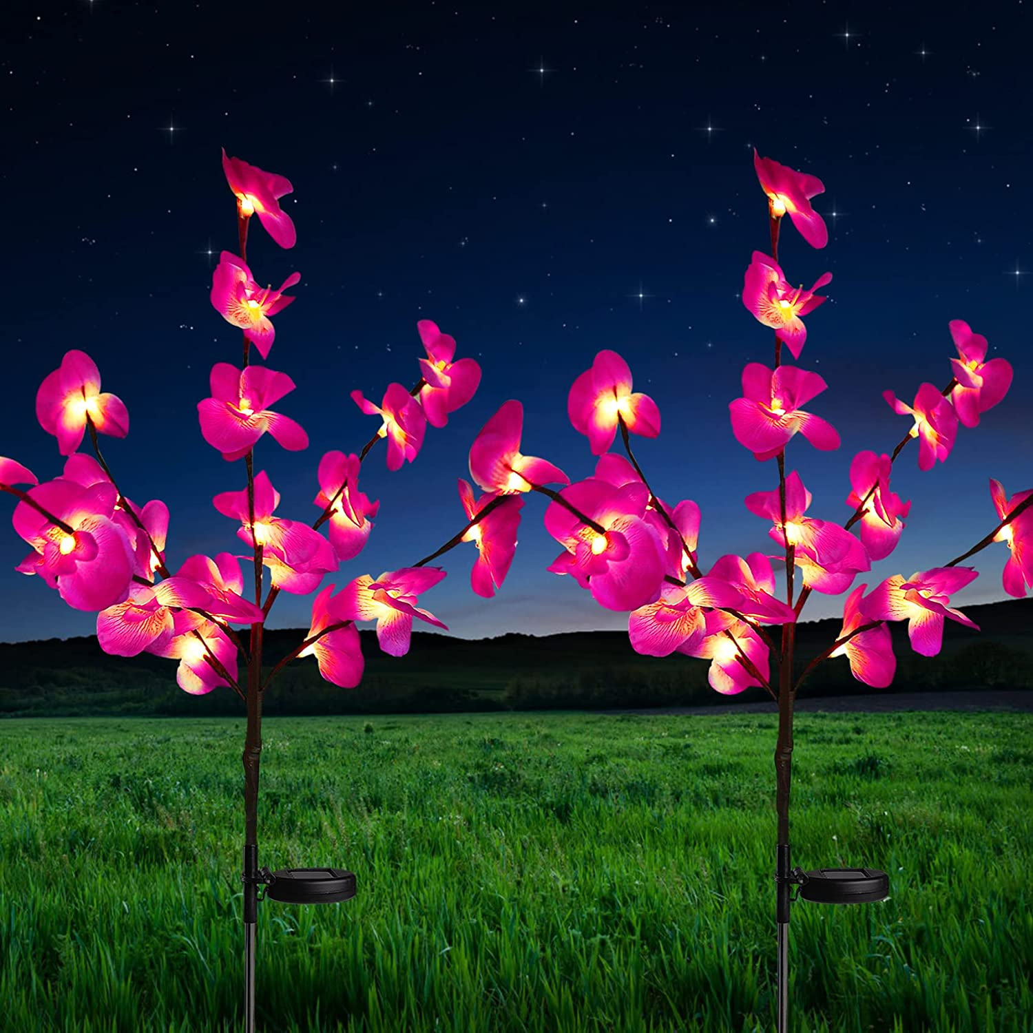 Solar Garden Flower Light,Waterproof Solar Powered Orchid Lights with 40 Flower,2 Mode Decorative Lights with Solar Panel for Patio Yard Villa Lawn Pathway Decoration,Solar Landscape Path Light&hellip;