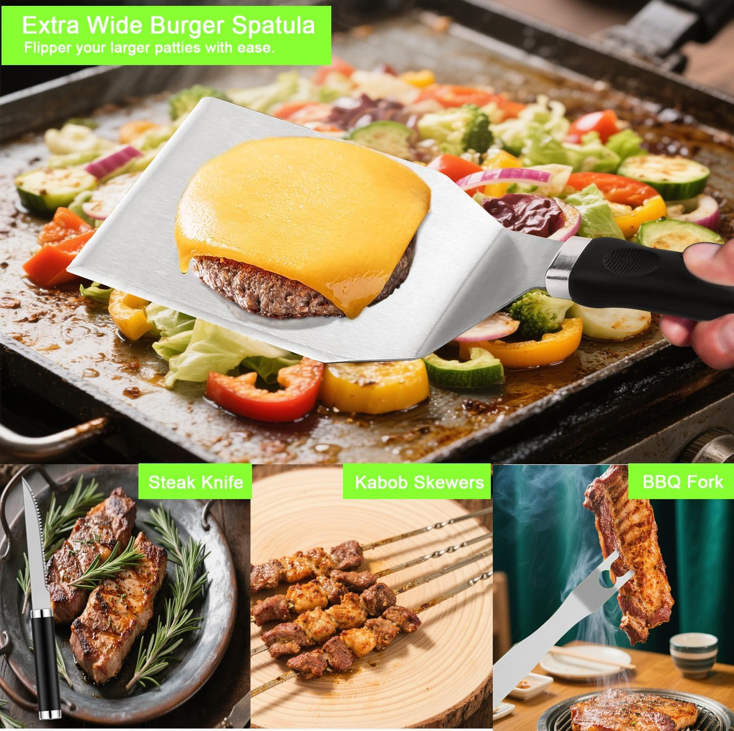 35PCS Griddle Accessories Kit, Flat Top Grill Accessories Set for Blackstone and Camp Chef, Grill Spatula Set with Enlarged Spatulas, Basting Cover, Scraper Tools for Outdoor Backyard Garden Barbecue image number 5