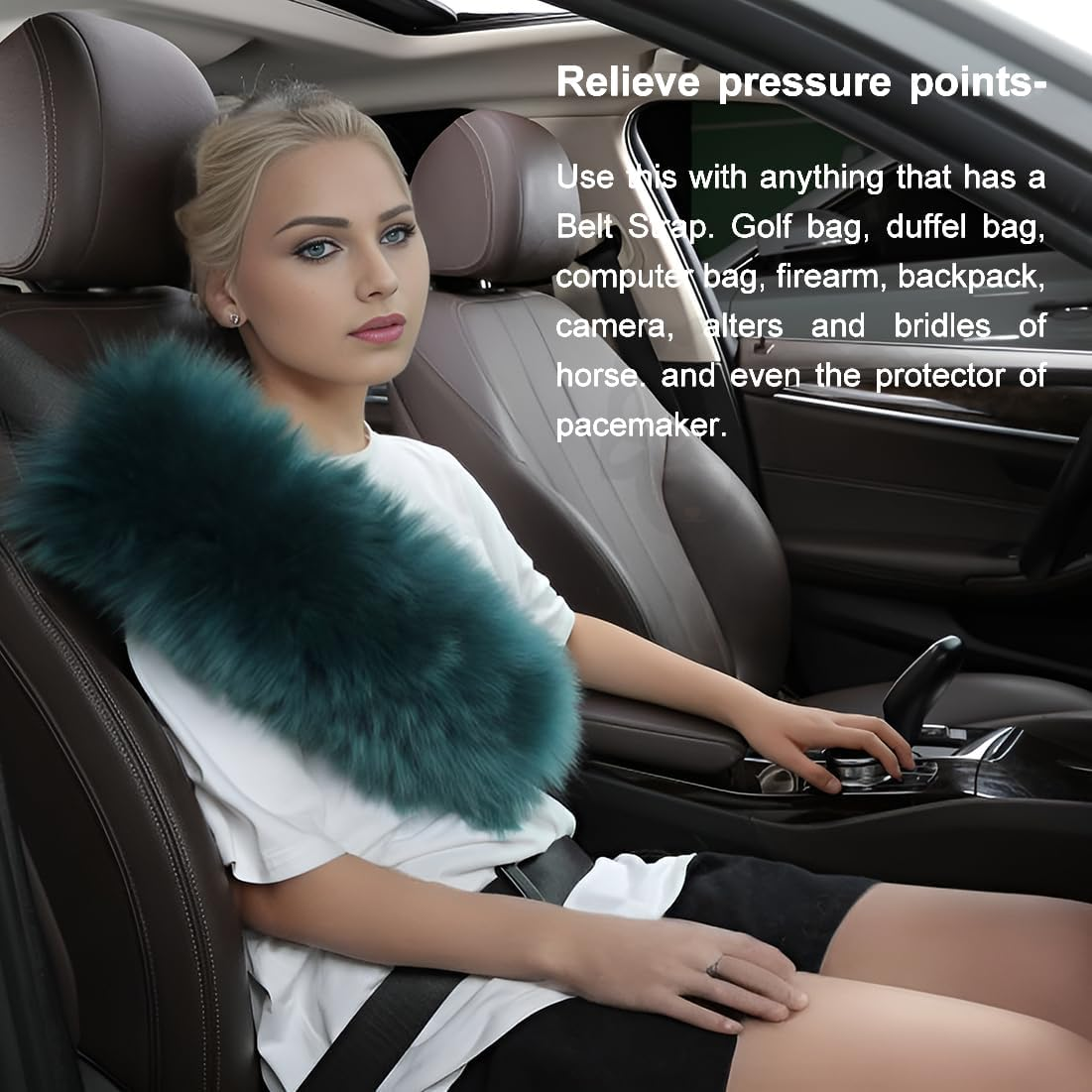 OGLAND 13.4Inch Big Plush Soft Wool Sheepskin Seat Belt Covers, Fluffy Seatbelt Pads for Pacemaker Adults Kids Women Universal Car Cushions,1 Pack Dark Red