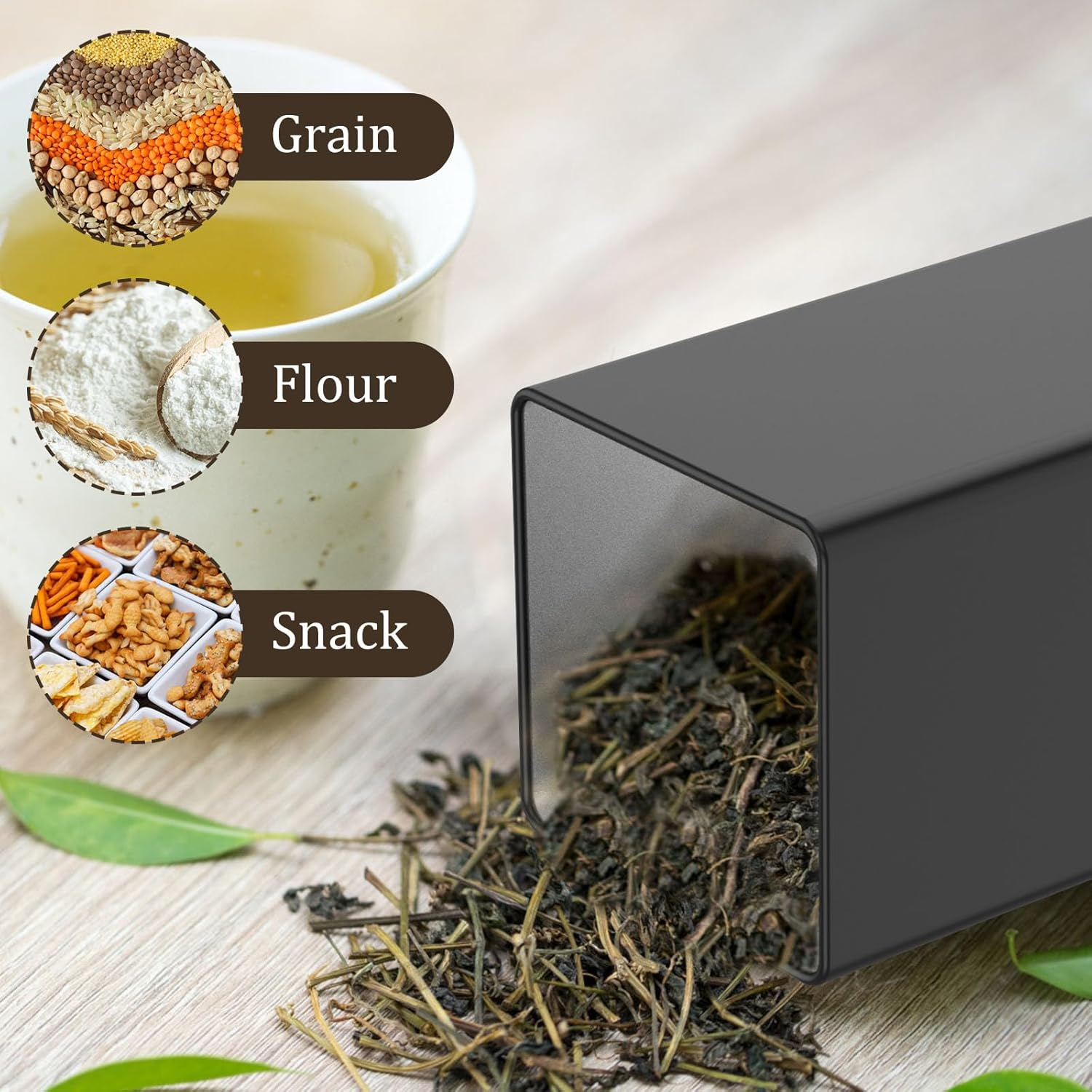 Tea Coffee Sugar Canister 1000 Ml Metal Coffee Tea Sugar Container with Airtight Bamboo Lid and Name Marker Food Storage Containers Jars for Coffee Sugar Tea Black Container Sets (Black) image number 2