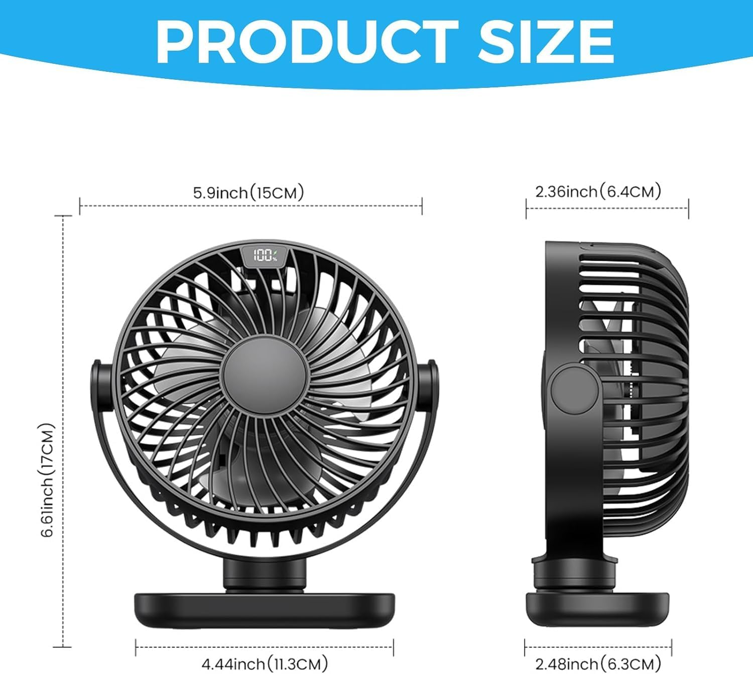 【Up to 18H】Rechargeable Desk Fan with LED Display &ndash; Portable 5000Mah USB Quiet Table Fan, 4-Speed 720&deg; Adjustable Cooling Fan for Home, Office, Bedroom, Travel, Outdoor