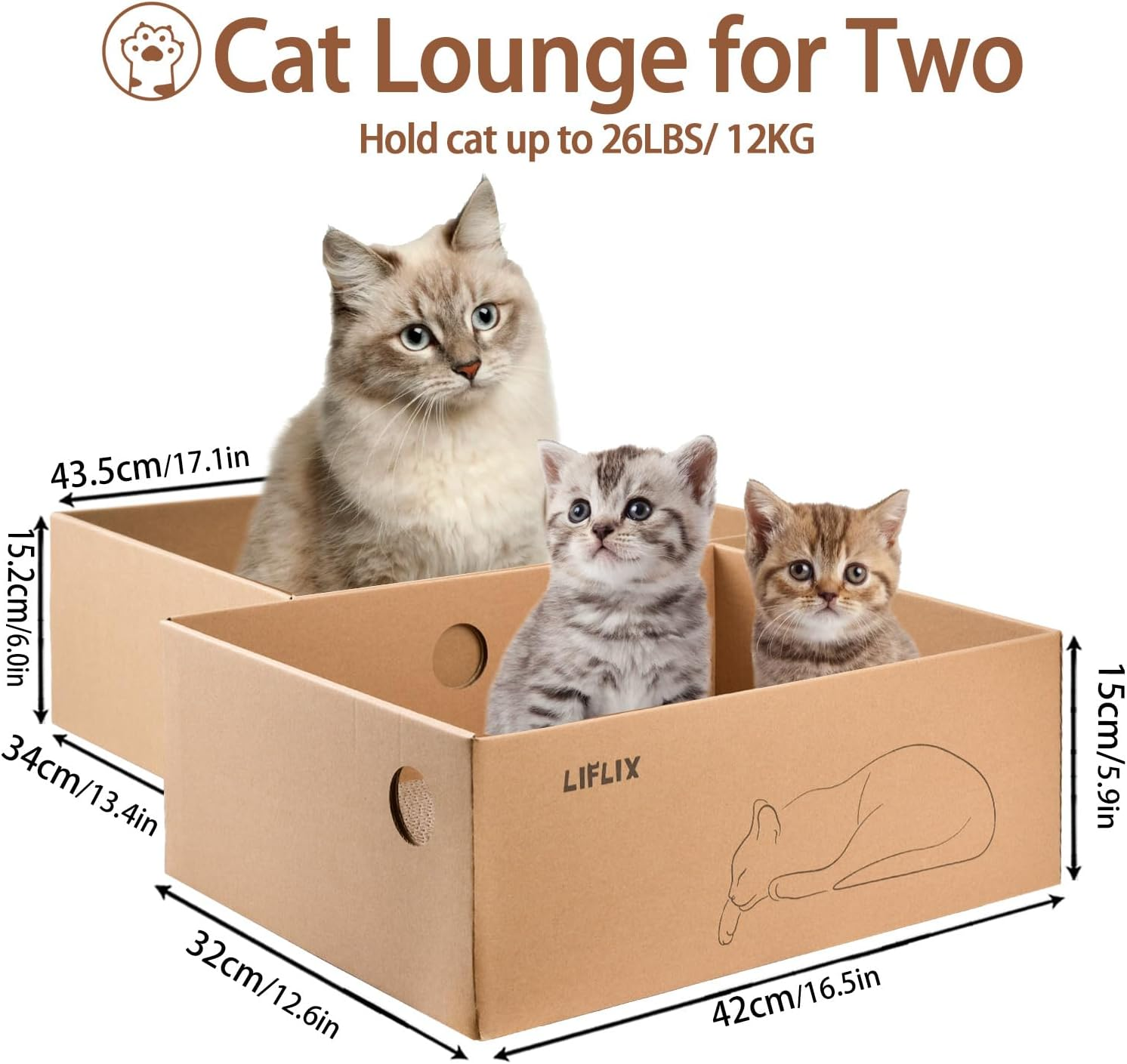 LIFLIX Cardboard Cat Scratcher with 2 Boxes, 6PCS Reversible Cat Scratch Pads in Large Cat Scratcher Box, 44L X 34W X 15.5H Cm image number 4
