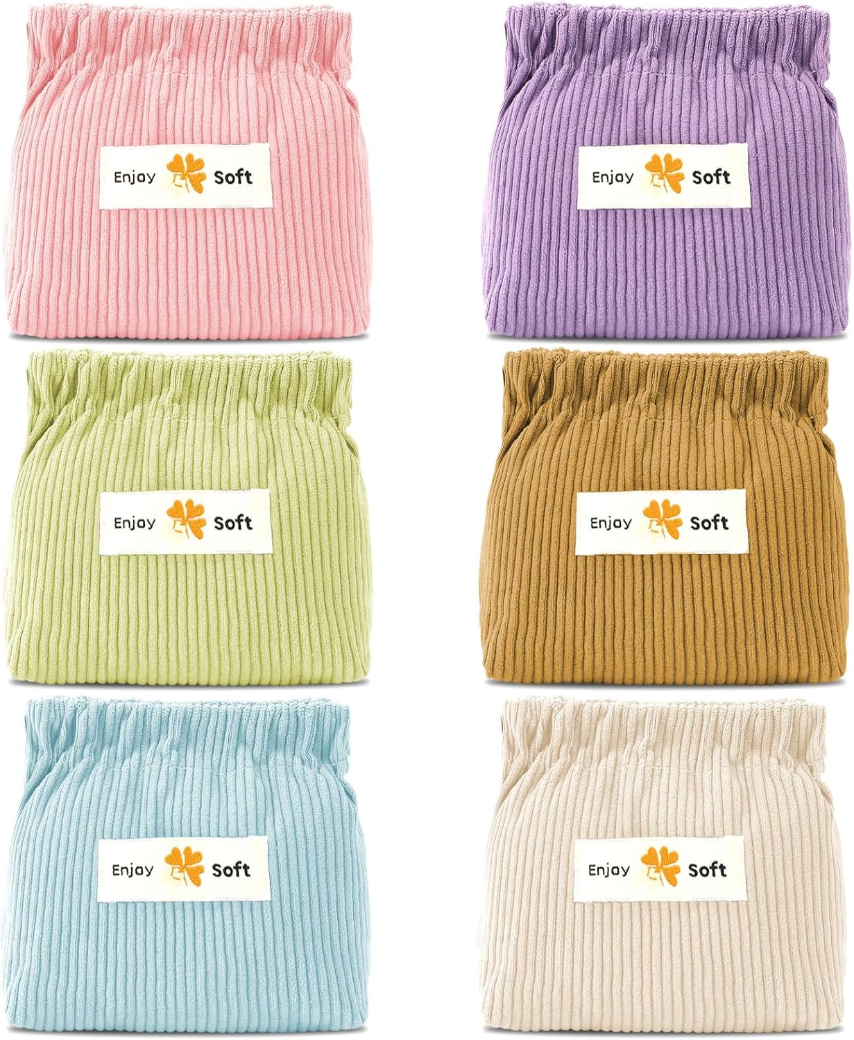 AUGSUN 6Pcs Elastic Hair Tie Organizer - Aesthetic Corduroy Lipstick Bag & Travel Makeup Pouch, 6 Colors, 5.11 X 1.96 X 4.72 IN image number 4