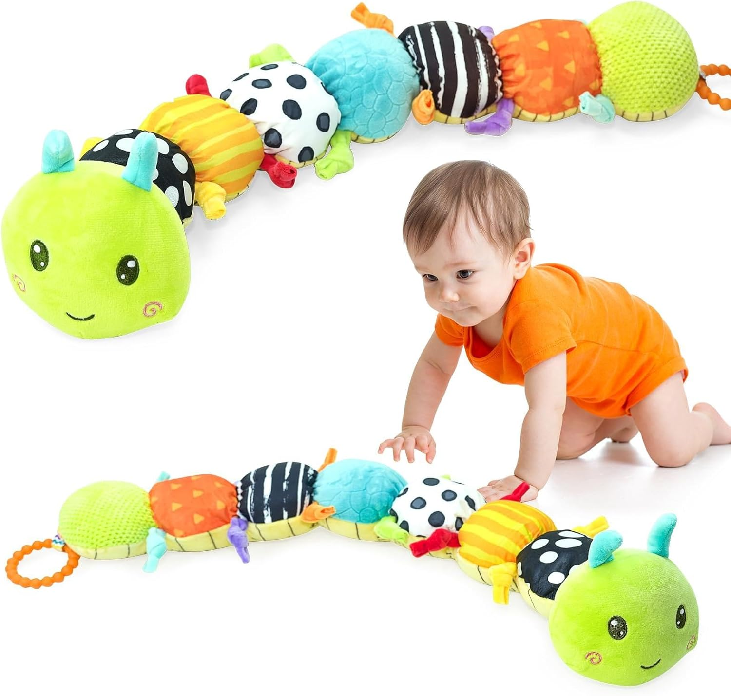 Baby Toys 0-6 Months, Musical Caterpillar Tummy Time Toy, Sensory Toys 6-12 Months, Infant Soft Stuffed Plush Animal Toy with Rattle Crinkle for Boys Girls Newborn Birthday Gifts 3 6 9 Months image number 1