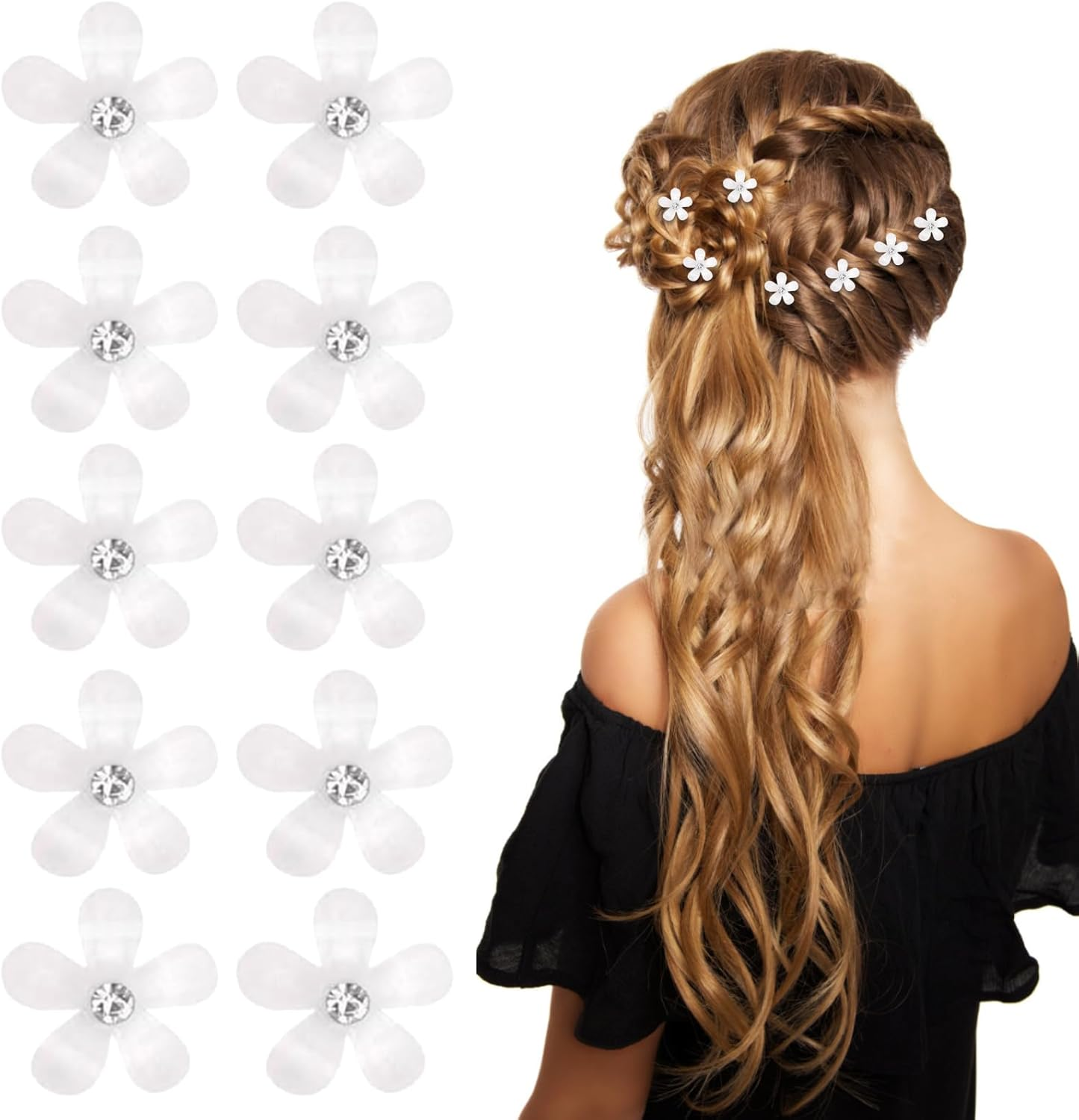 White Flower Hair Clip - Pack of 10 Flower Hair Clips, Kawaii Hair Clips Girls, Flower Hair Clip, Cute Small Hair Clips, Y2K Hair Accessory for Everyday Wedding Beach Party Flower Hair Clip image number 1