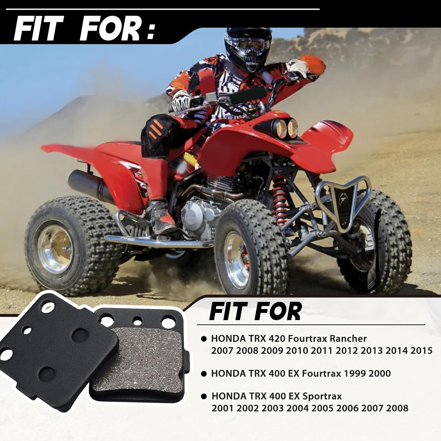 Brake Pads Front and Rear for Honda TRX420 Fourtrax Rancher, TRX400 Fourtrax, TRX400 Sportrax ATV, TRX400EX Fourtra, TRX400EX Sportrax, TRX300EX Fourtrax, ATC200X ATC250R image number 4
