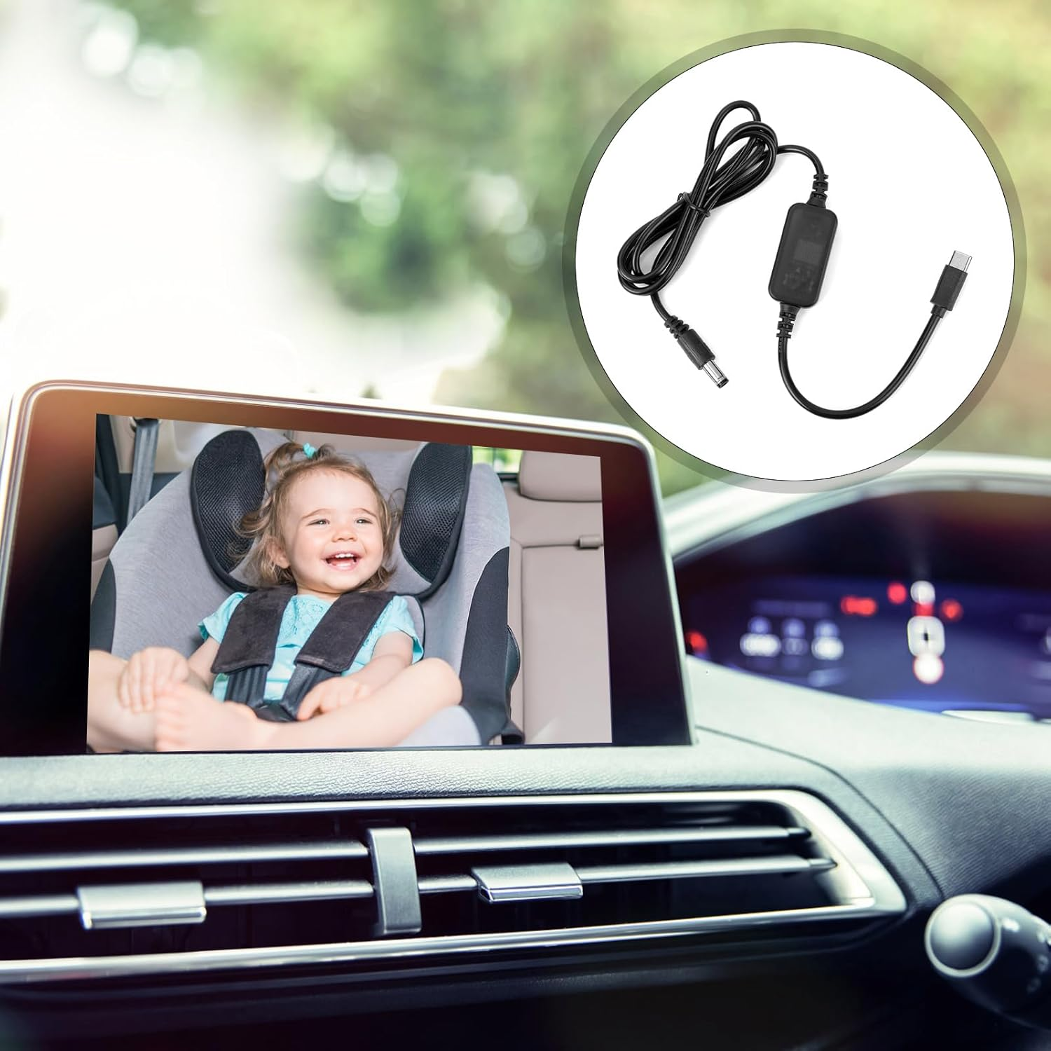 2Pcs Baby Car Camera USB Powered Adapter, DC5521 to USB C 12V Cord Cable Adapter Pragmatic Baby Car Camera Accessories for Vehicle Supports Cigarette Lighter Port Only Not Monitor