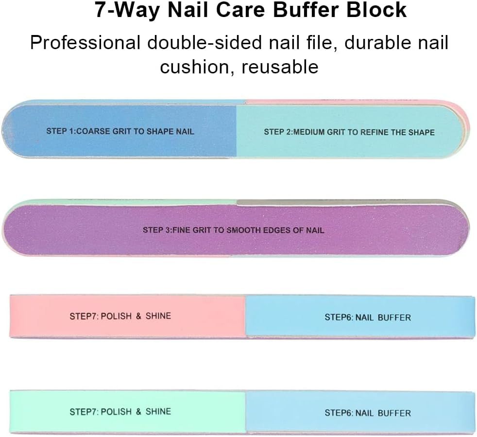 SGERUFZ Nail Buffer 7 Way Natural Nail Buffer 7 Step Sander 120/240/600/3000/6000 Grit for Shiny Nails (4Pcs)