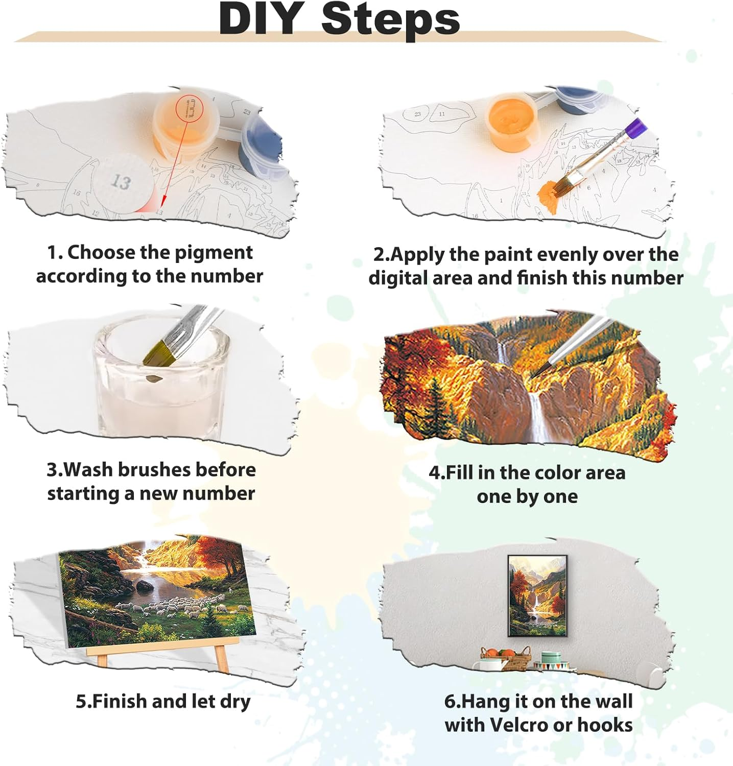 MEIYUDA Paint by Numbers for Adult with Frame Mountain, DIY Canvas Oil Painting Kit for Beginner Waterfall, Paint by Numbers Arts and Crafts Kit Acrylic Pigment Drawing for Home Wall Decor 30X40Cm