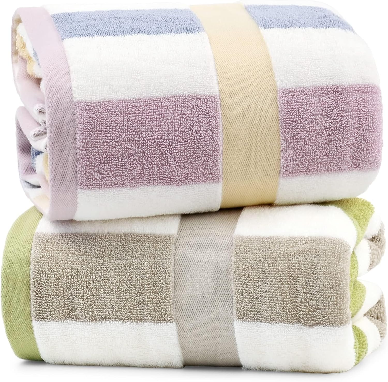 100% Cotton Bath Towels Set of 2, Highly Absorbent Towels for Bathroom, Hotel, Spa, Large Bathroom Towels Striped 55 X 27.5 Inches (Peach-Pink & Teal)