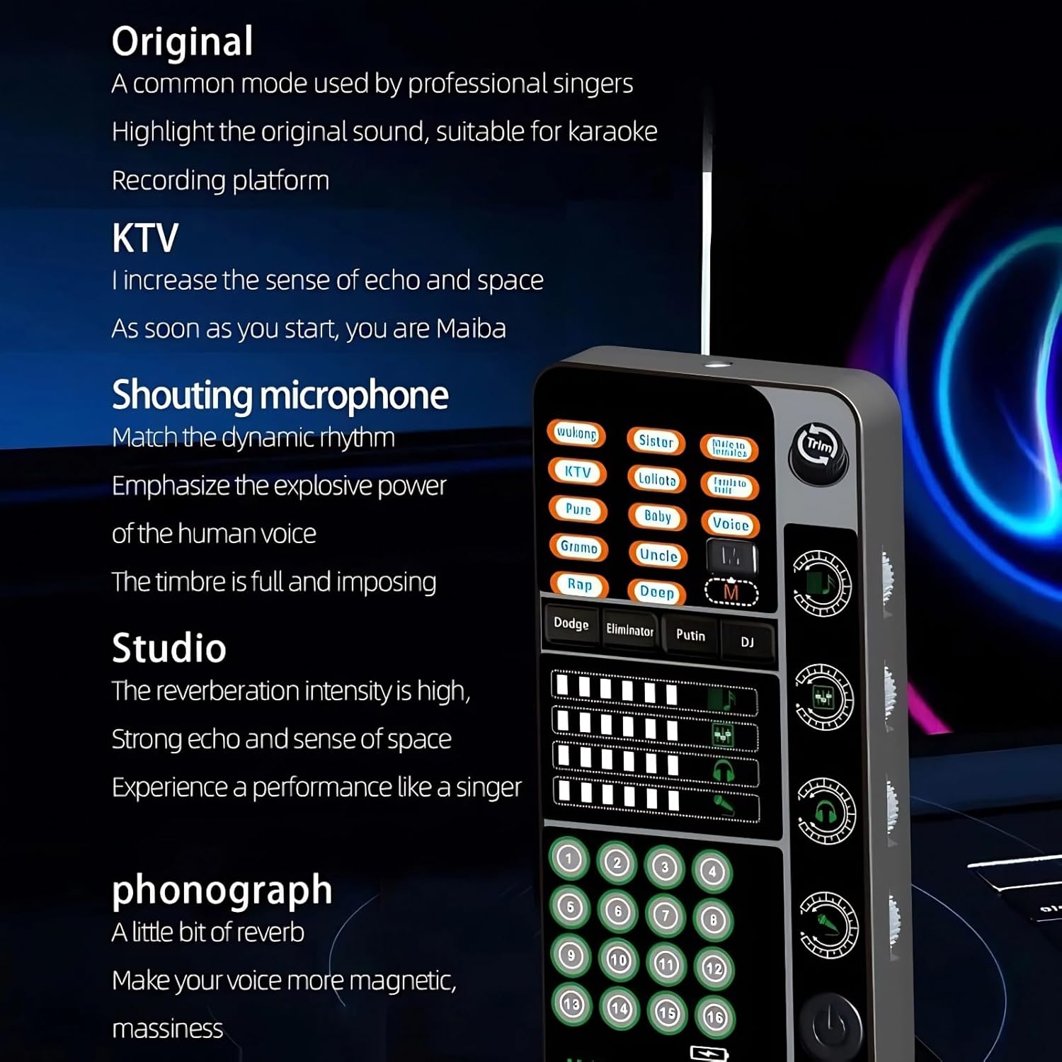 Gaming Mixer with Voice Changer Voice Changer with Voice Changer, Portable Handheld Microphone for Live Streaming Singing and Gaming, Cool Appearance and Multiple Connection Options DJ Mixers image number 5