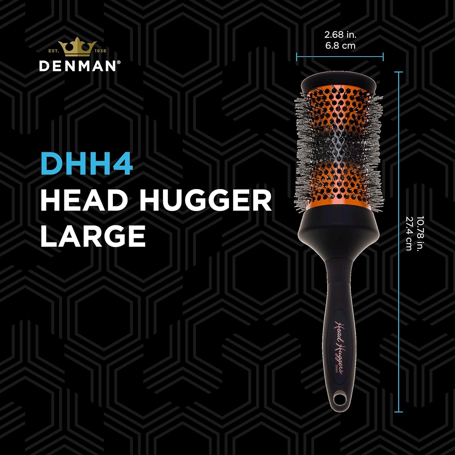 Denman (Large) Thermo Ceramic Hourglass Hot Curl Brush - Hair Curling Brush for Blow-Drying, Straightening, Defined Curls, Volume & Root-Lift - Orange & Black, (DHH4) image number 1