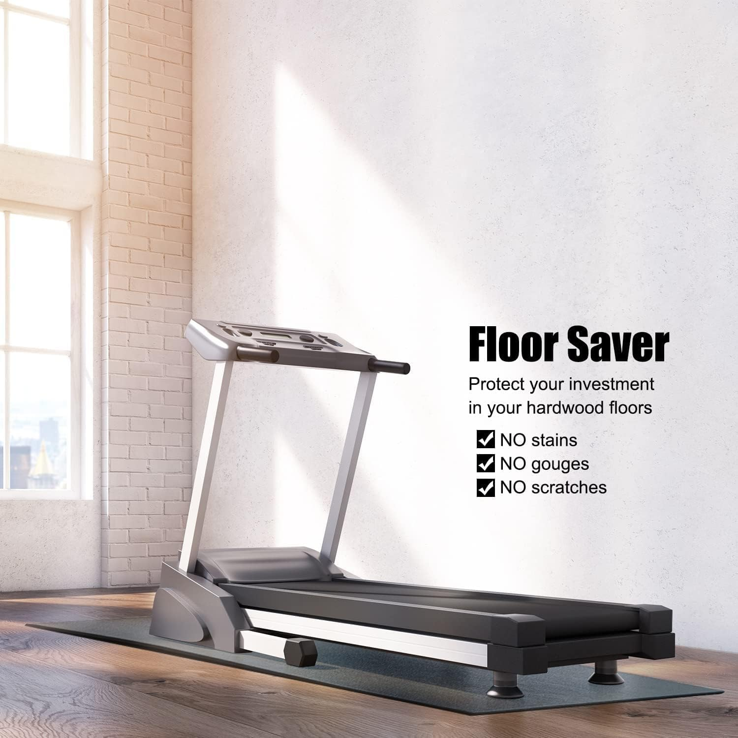 Non-Slip Commercial Treadmill Mat, 2M X 1M X 6Mm Exercise Equipment Mat, Bike Bicycle Trainer Floor Protector Mat,High Density, Noise Reduction, Fitness Gym Mat for Fitness & Exercise Equipment image number 2