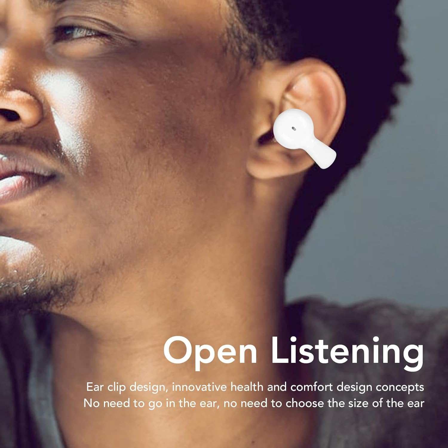 Open Ear Wireless Earbuds, V 5.3 Clip on Earphones, Single Ear Clip Earphones with Noise Cancellation, IPX5 Waterproof, for Sports Running (White)