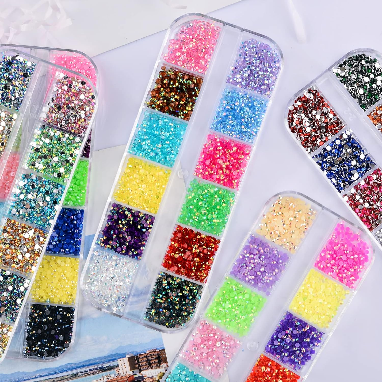 Kikonoke 5 Boxes Nail Art Rhinestones Half Pearls Kit 3D Flatback Jelly Crystal Gems Diamantes Design for Crafts Face Clothes Clothes Glass Decorations DIY (60 Colors 2Mm)