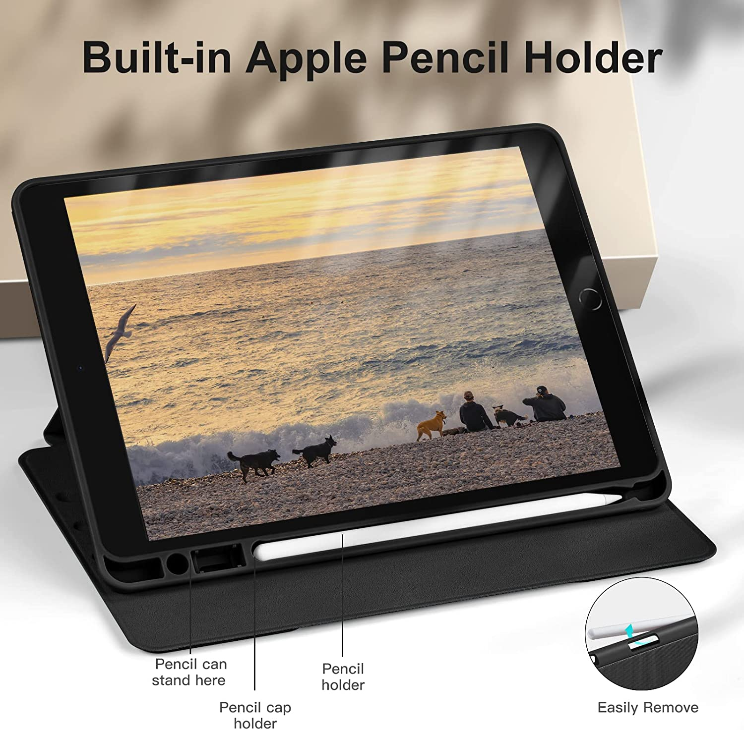 Witzon Ipad 9Th Generation Cover, Ipad Case 10.2 Inch 2021/2020/2019 with Pencil Holder, PU Leather Auto Wake/Sleep Shockproof Protective Smart Case for Apple Ipad 9Th/8Th/7Th Gen - Black(No Keyboard) image number 5