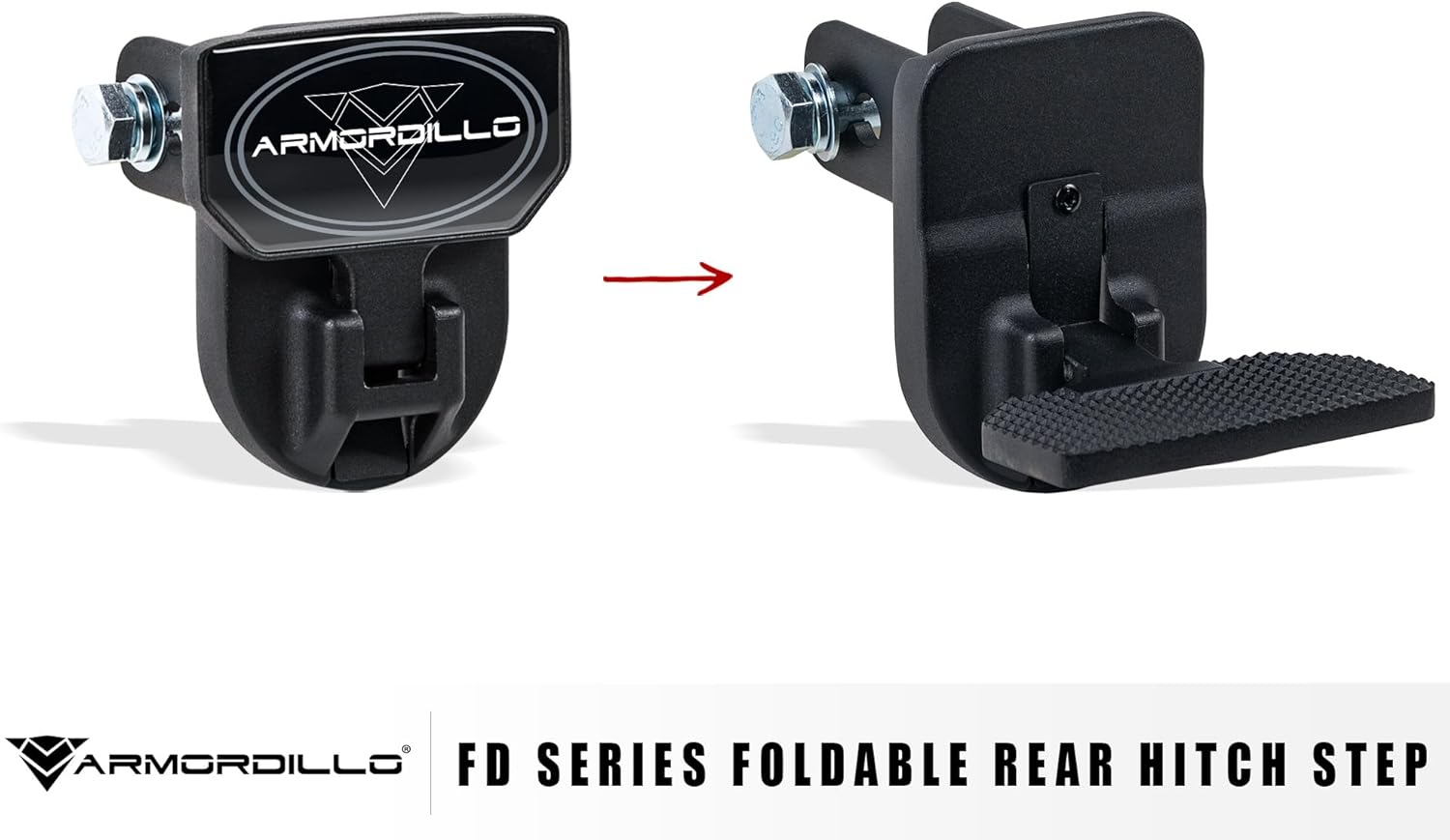 Armordillo FD Series 5" Foldable Rear Hitch Step|Compatible for Class 4 Trailer Hitch 2" Receiver|Hitch Step Bar|Folding Fold-Up Rear Step|8724552|Matte Black|Steel|Universal image number 3