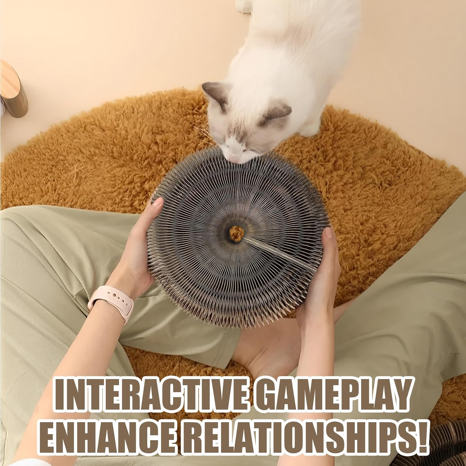 Magic Organ Cat Toy, 1PC Magic Organ Cat Scratching Board, Magic Organ Cat Scratch Board Cat Toy with Bell Cat Grinding Claw, Foldable Magnetic Corrugated Paper Circular (Classic, Count, 1) image number 1