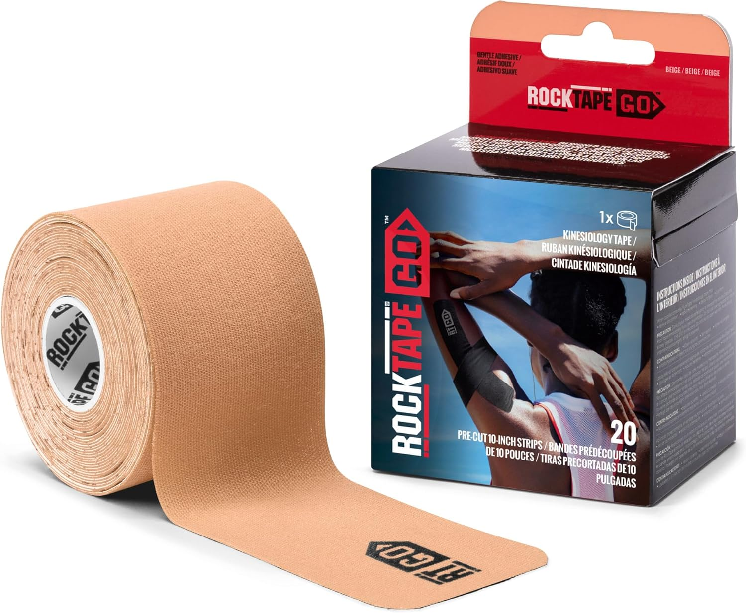 Rocktape Go Standard Adhesive Pre-Cut Kinesiology Tape, Black