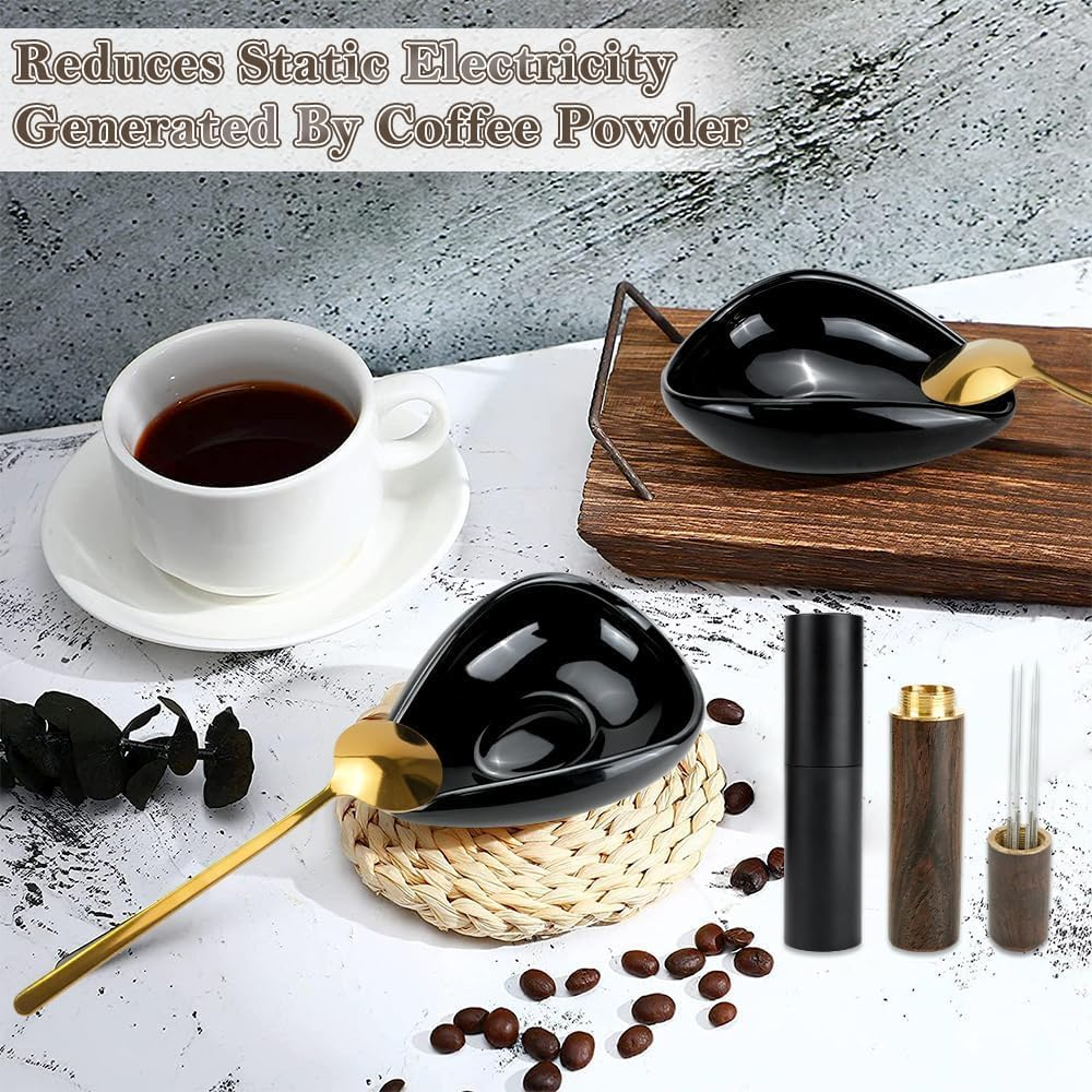 TNTAIAHL Coffee Bean Dosing Cup, Ceramic Measuring Cups and Spray Bottle Set for Espresso, Coffee Bean Container, Weigh Tray Is Coffee Bar Accessorie for Coffee Lovers (Black) image number 5