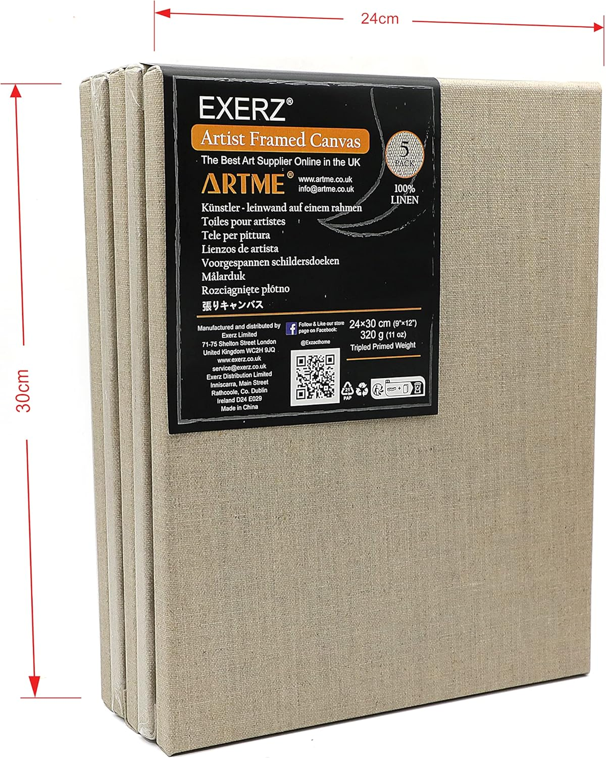 Exerz 24X30Cm Linen Canvas 5Pk - Stretched Canvas Framed 1.7Cm Pre-Stretched Artist Canvas - 280GSM 100% Linen Triple Primed/Acid Free/Medium Grain - Acrylic & Oil image number 2
