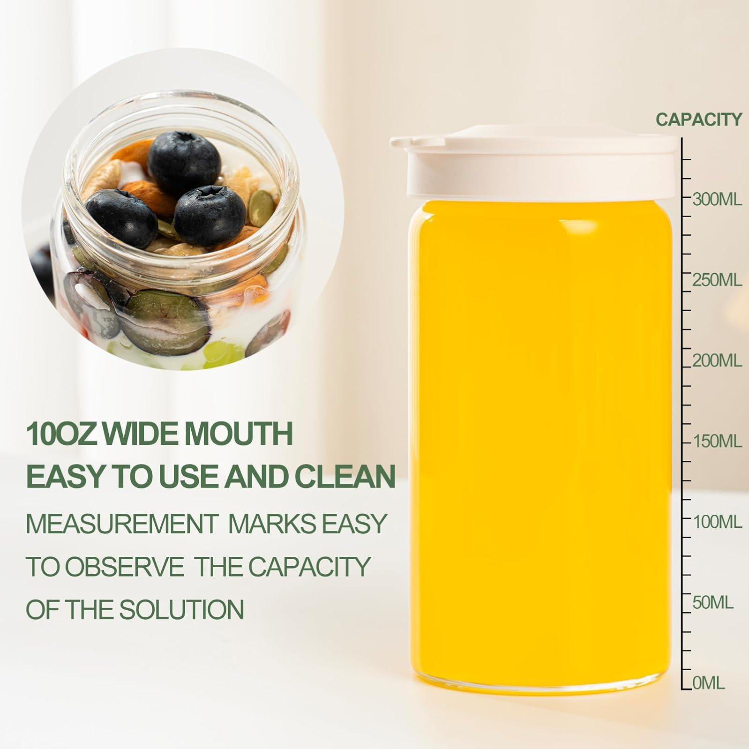 Overnight Oats Containers with Silicone Airtight Lids - 2-Pack 10Oz Wide Mouth Mason Salad Jars, Airtight Glass Containers/Meal Prep Jars for Juice, Chia, Pudding, Yogurt, Cereal, Sugar,Snack. - 2, Pink And Beige image number 7