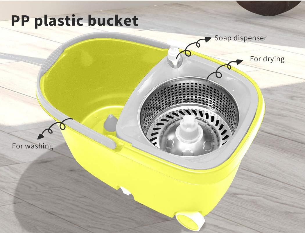 360&deg; Spin Mop Bucket Set Spinning Stainless Steel Rotating Wet Dry Green Green image number 5