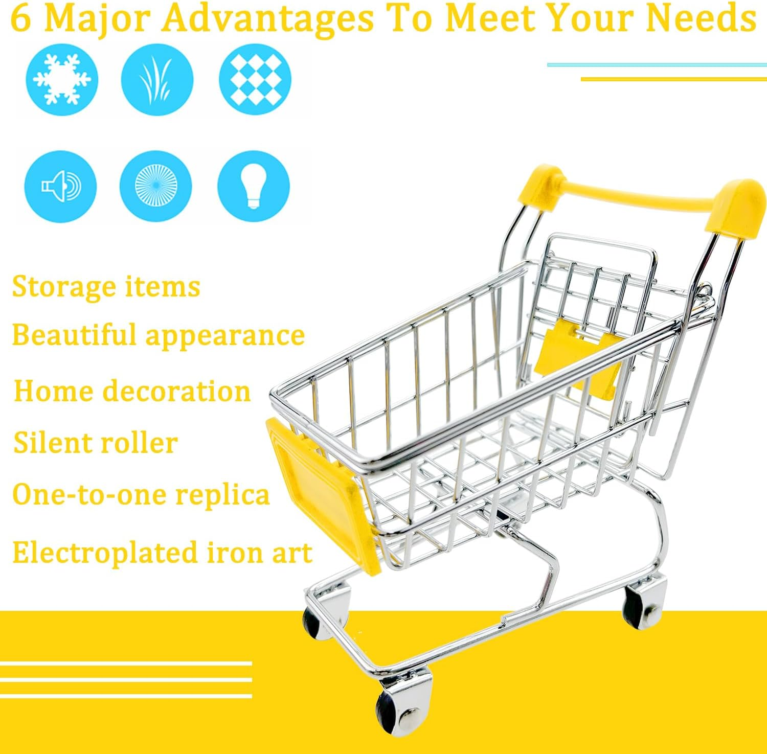 2 PCS Mini Shopping Cart, Trolley, Grocery Basket for Desktop Decor, Make up Holder Rack Storage (Yellow+Pink) image number 4