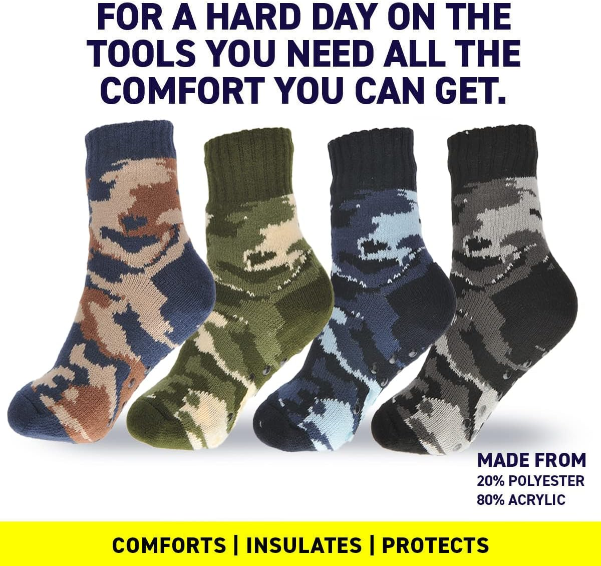 [4 Pairs] Sherpa Sherpa Fleece Winter Socks for Boys, (Age 9-12) Non Slip Grip, Extra Warm, Soft, and Comfortable, Easy Wash, Trap Heat and Keep Your Feet Warm, Camo Design and Assorted Colours image number 3