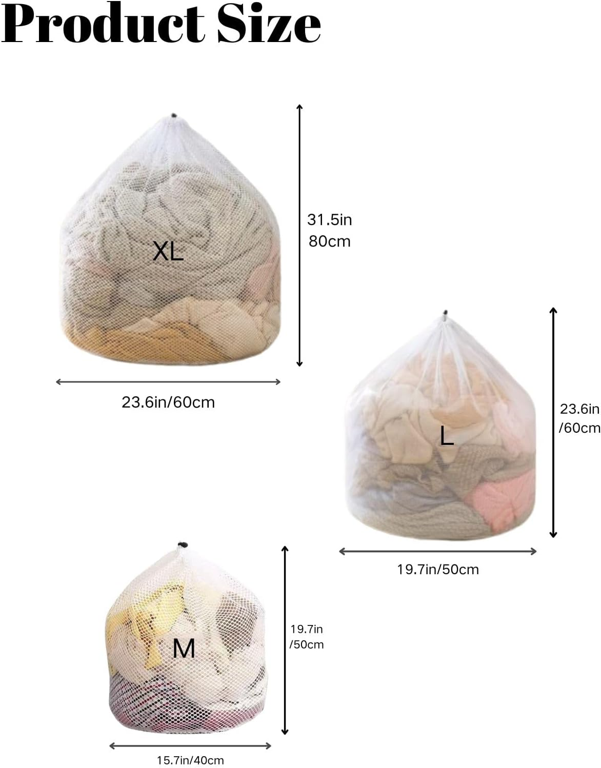 3 Pcs Mesh Laundry Bags with Drawstring,Washing Bags for Washing Machine, Travel Storage Organize Bag for Clothes,Bed Linen,Toys Etc. (1 X-Large, 1 Large, 1 Medium) image number 5