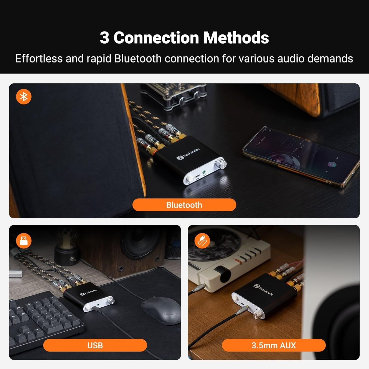 Fosi Audio ZK-1002D Mini Bluetooth Amplifier Hifi Stereo Wireless Audio Receiver Compact Power Amp 100W *2 Dual Channel Class D with AUX USB Inputs for Passive Speakers image number 5