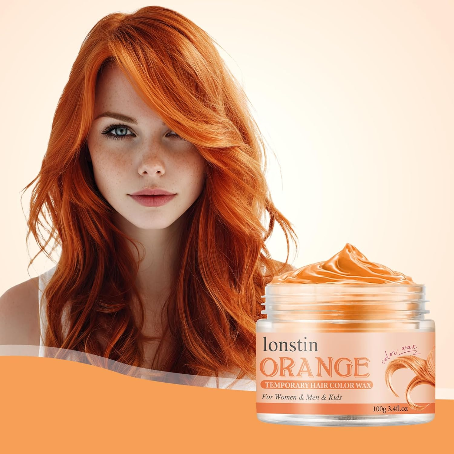 Lonstin Orange Hair Wax 100G Temporary Hair Color for Kids Adults Washable Non Sticky Hair Styling Mud for Parties Cosplay Halloween and Daily Hair Looks image number 3