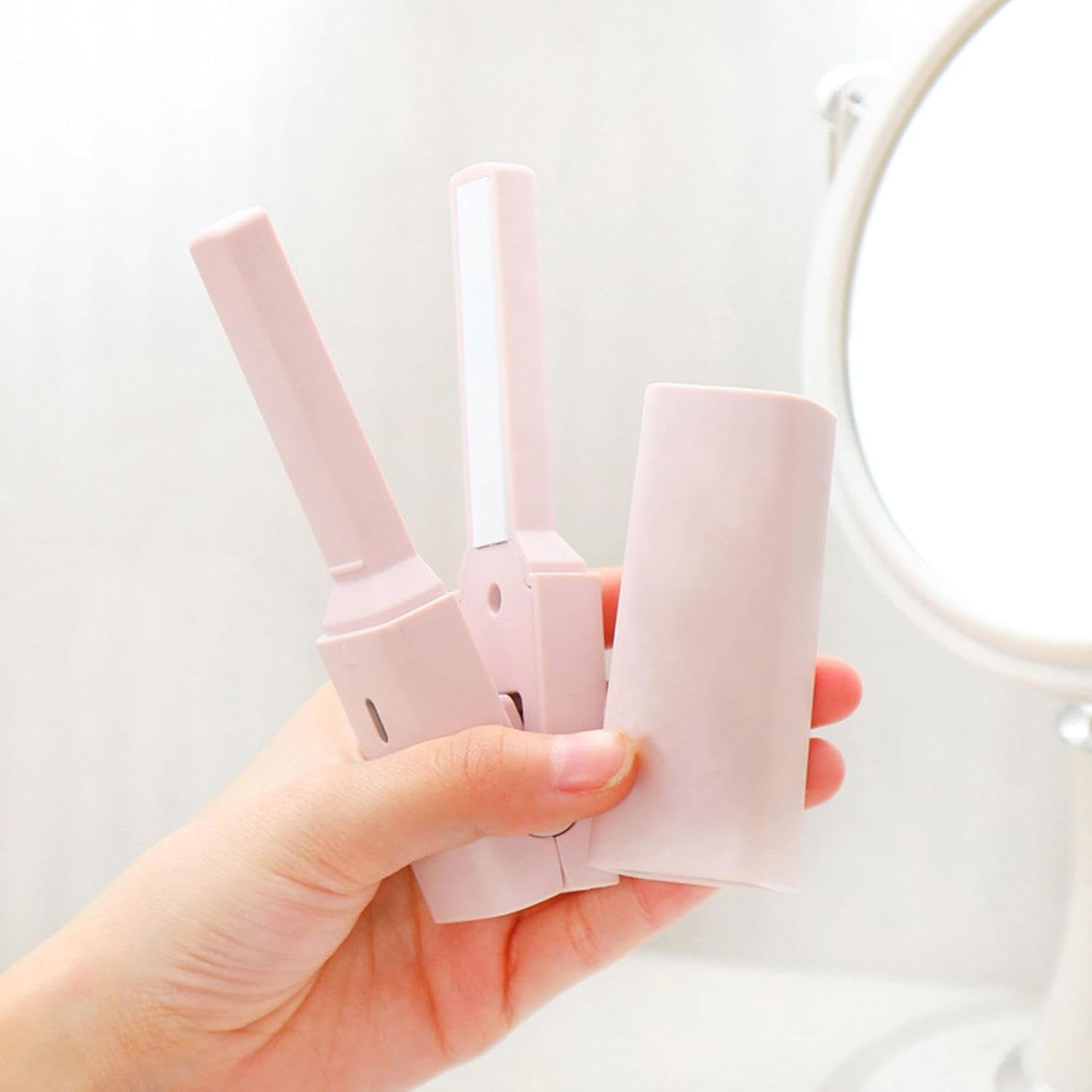 Flat Iron USB Powered Small Travel Curling Iron | Short Hair Tension Curling Wand 2 in 1 Short Hair Straightener, Portable Anti-Scald Straightener for Straightening Cheve - Powder - 2 Random Patch image number 3