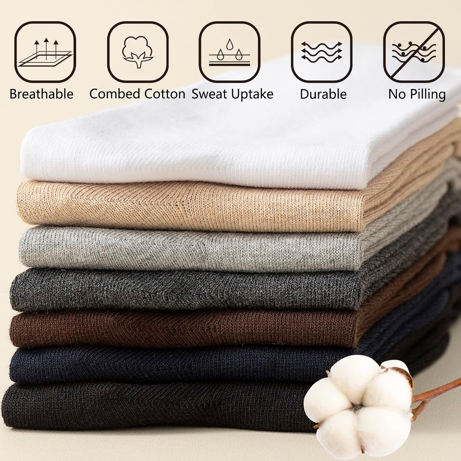 Men'S Dress Socks 5 Pairs Mens Cotton Calf Business Formal Socks Soft Breathable Athletic Long Crew Casual Socks image number 3