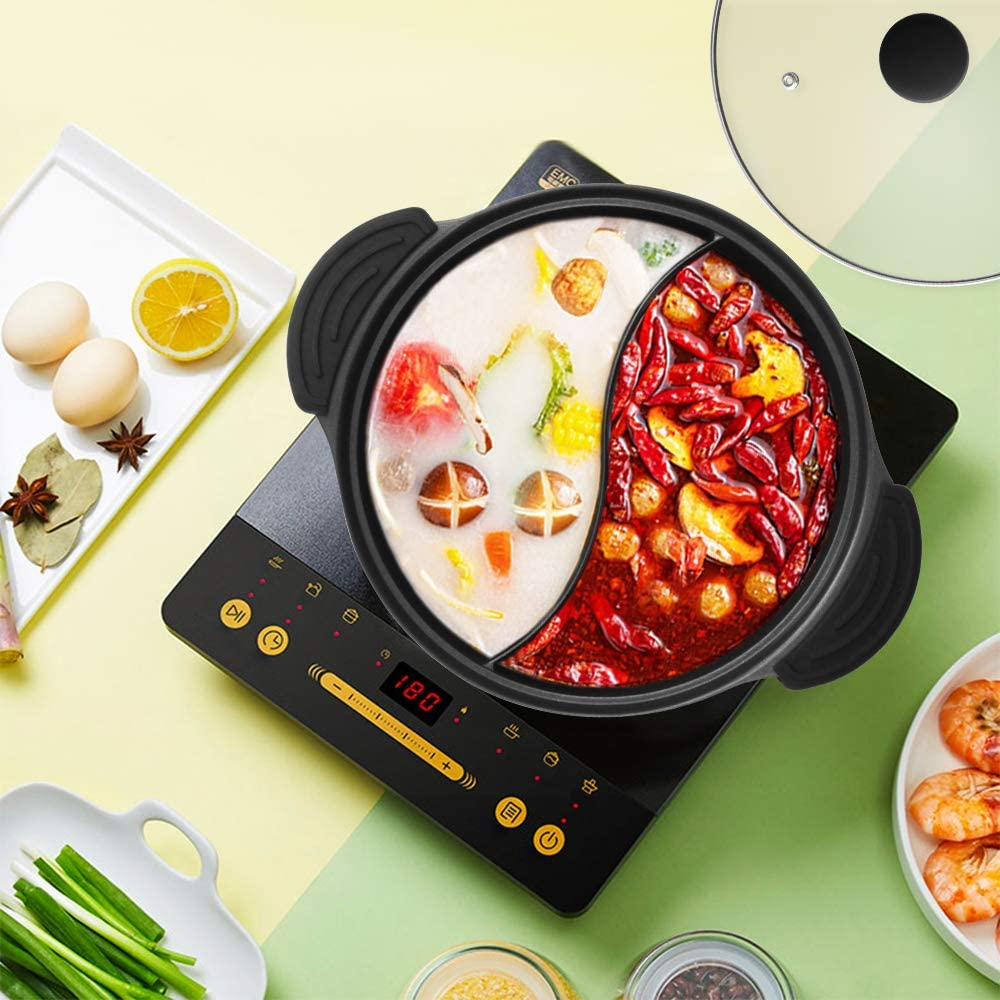 Hot Pot with Divider for Induction Cooker Dual Sided Soup Cookware Two-Flavor Chinese Shabu Shabu Pot for Home Party Family Gathering, 4.5 Quart (White) image number 2