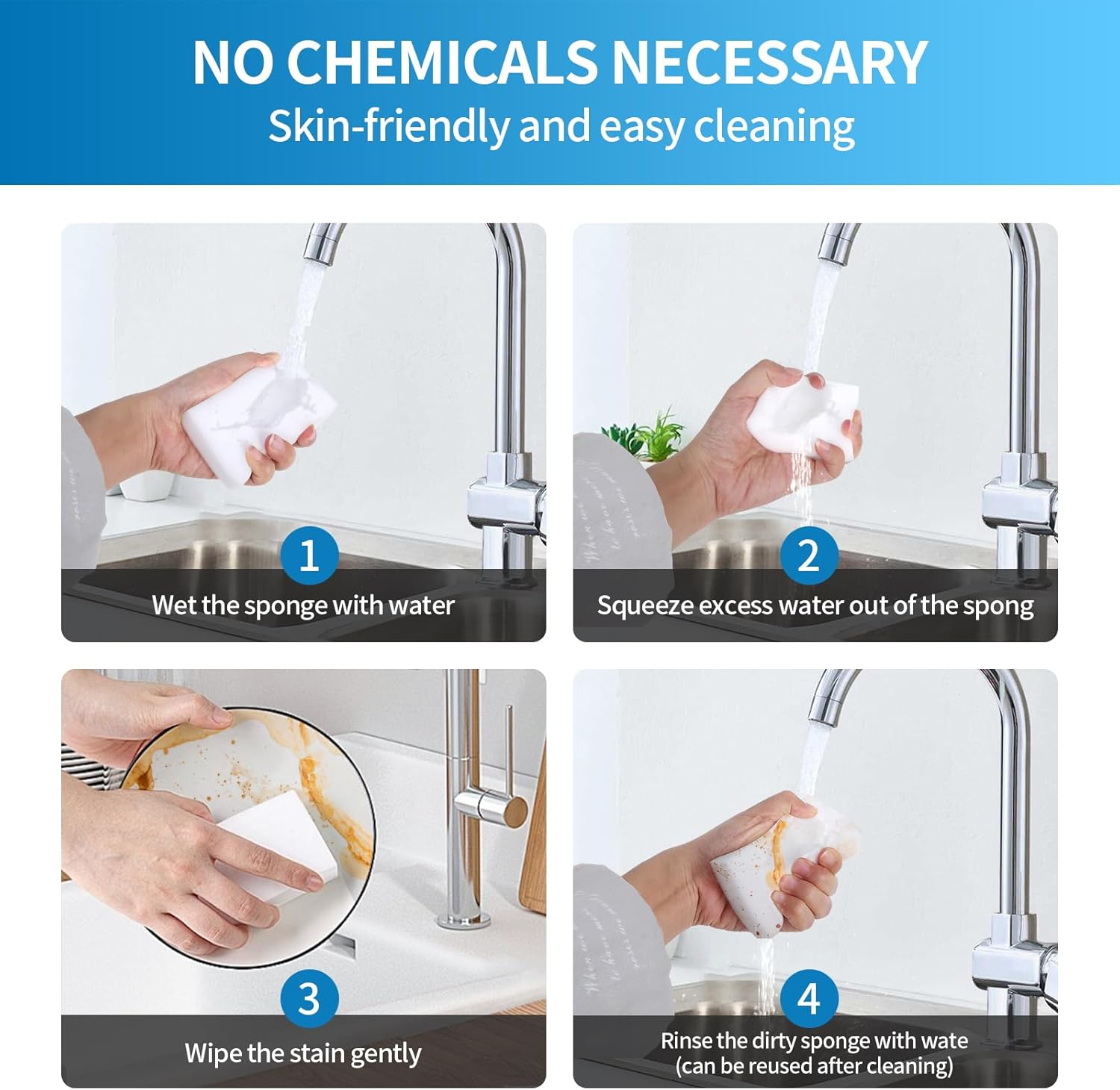 ZBQEJ Dirt Eraser, Pack of 100 Sponge Eraser, Cleaning Sponge, Magic Sponge Eraser, Miracle Sponge, White Cleaning Sponge, Melamine Sponge for Home, Kitchen, Wall, Bathroom, Shoe Sponge image number 4